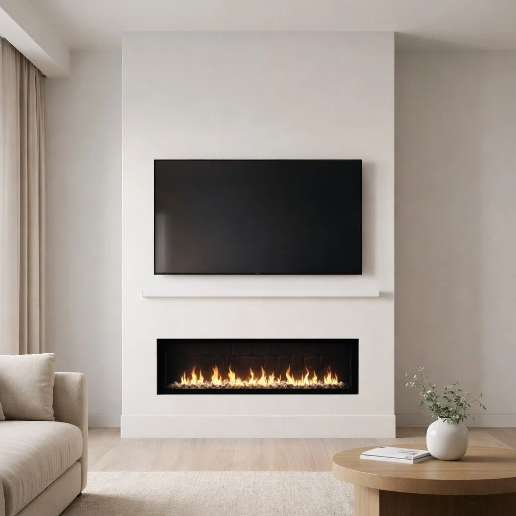 Atlas Base Floor-Standing Fireplace Media Wall, $3,500