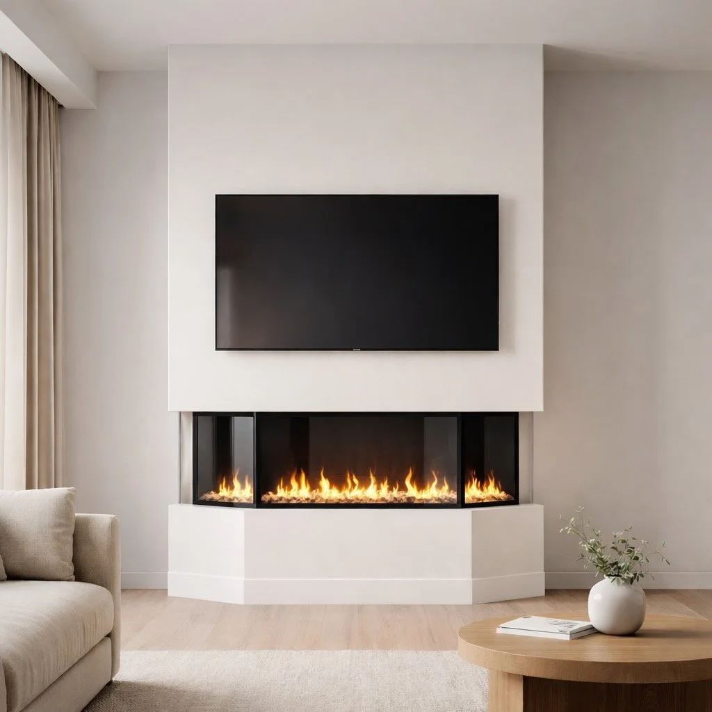 Atlas Vista Three-Sided Floor-Standing Fireplace Media Wall, $3,500