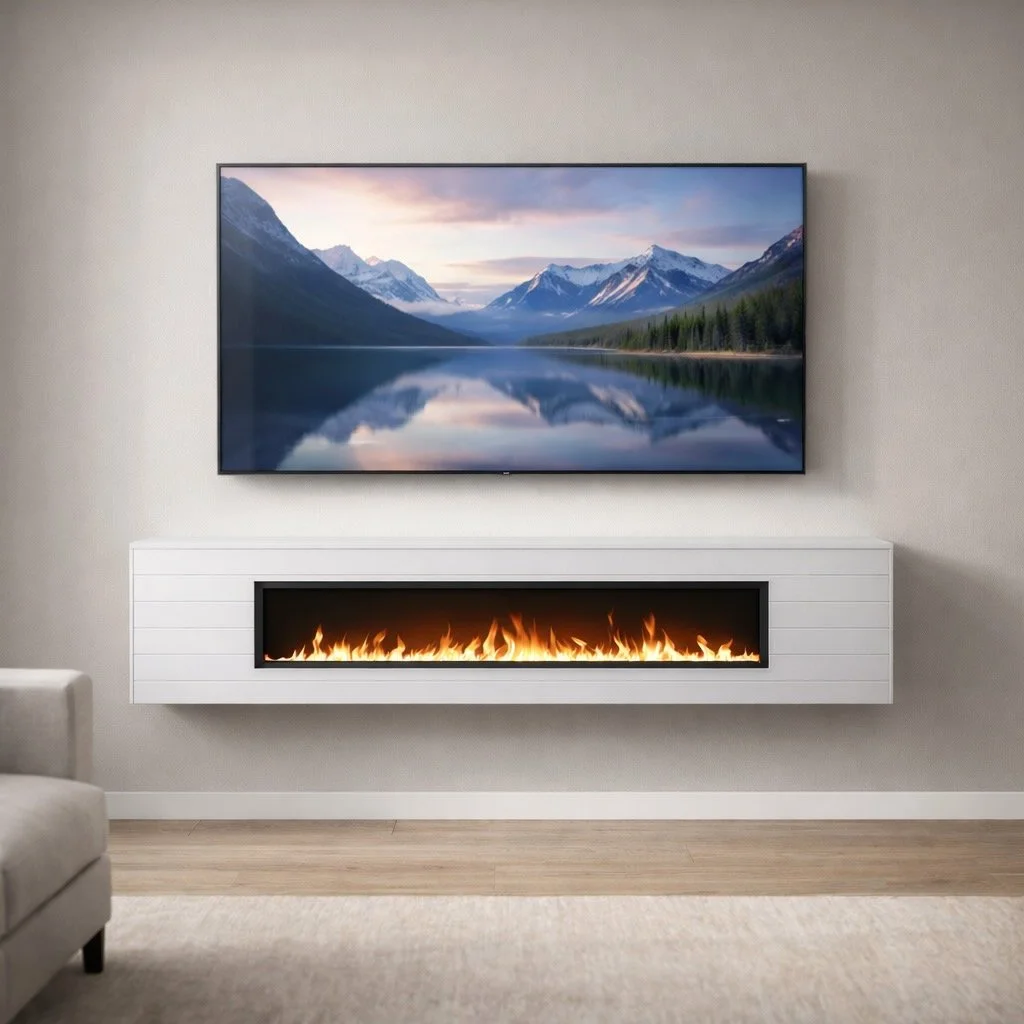 Ember Panel Wall-Mounted Fireplace Media Wall, $2,500