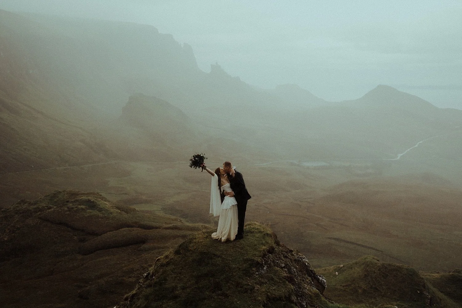 isle of skye elopement photography quiraing bride and groom portraits