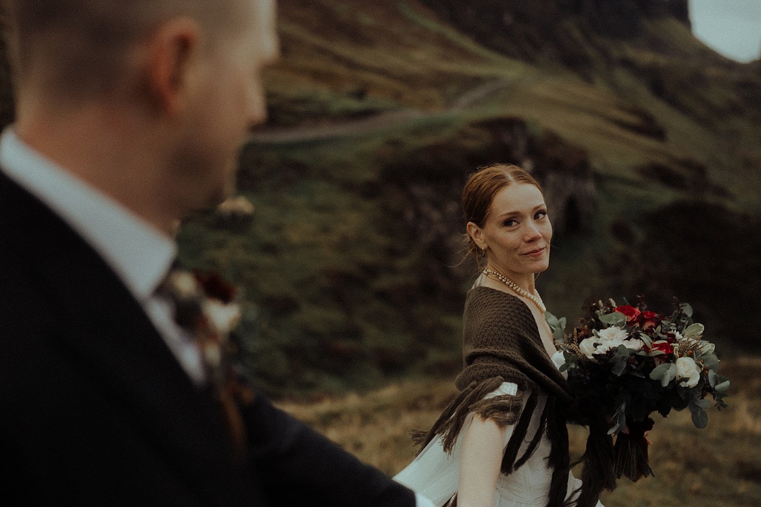 isle of skye elopement photography quiraing bride and groom portraits