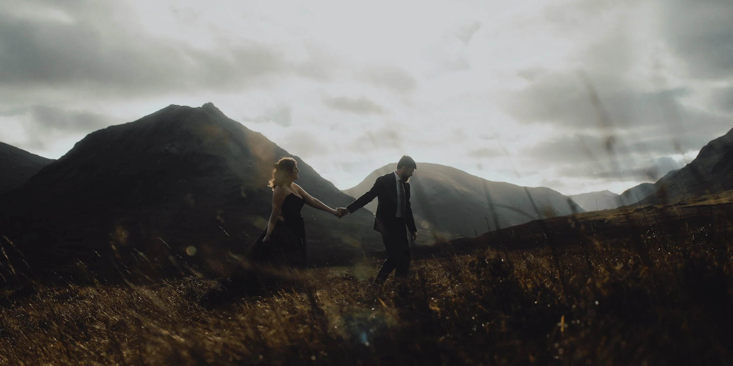glencoe elopement photograph bride and groom walking