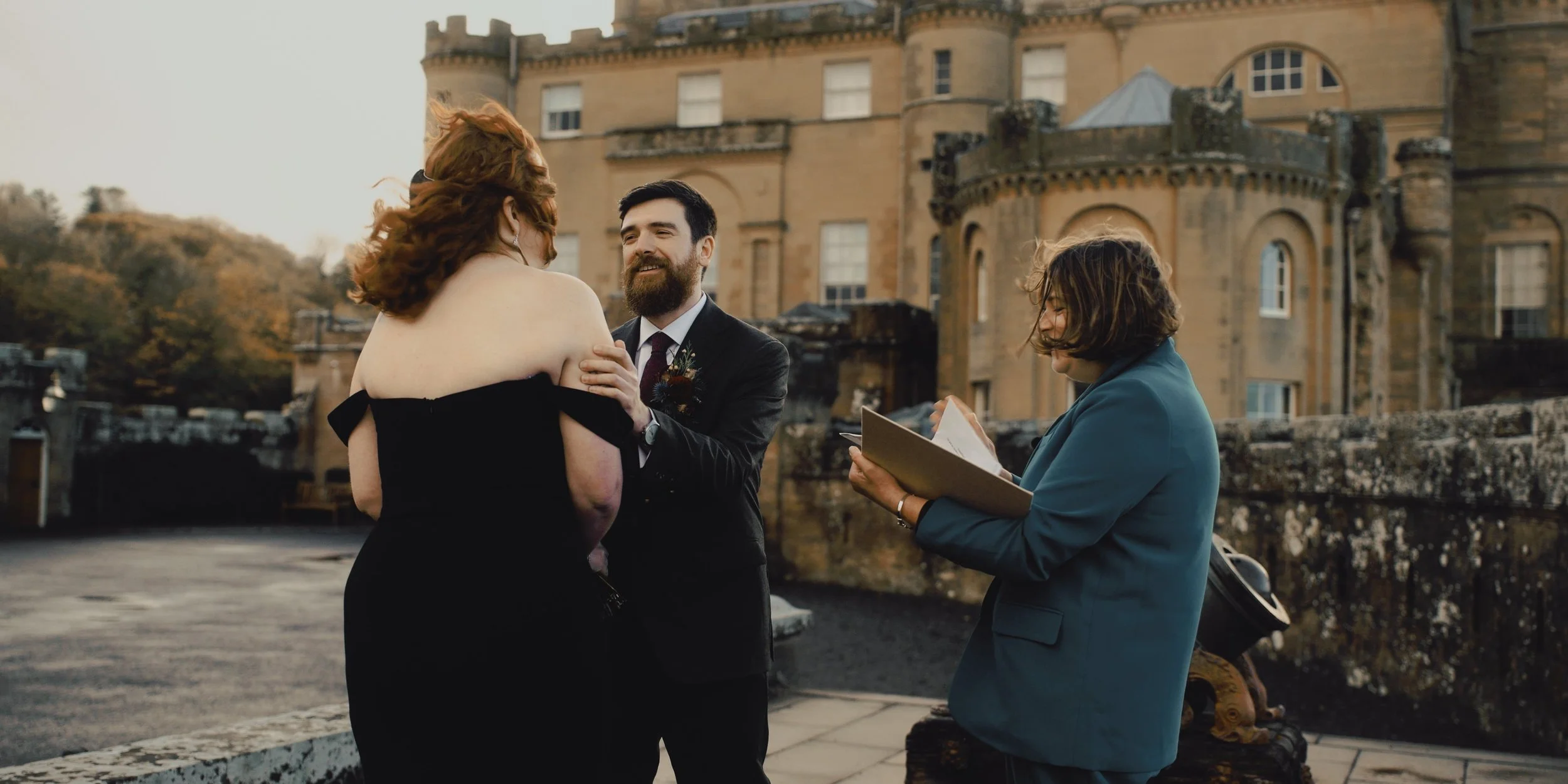 culzean castle elopement photo bride and groom ceremony black wedding dress