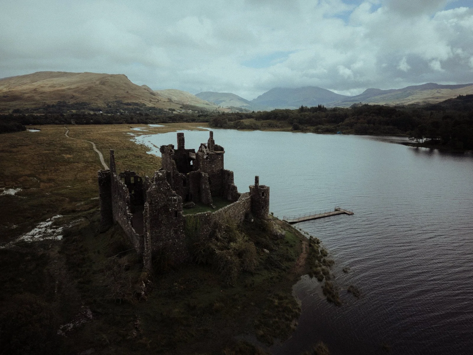 st conans kirk elopement photography kilchurn castle aerial drone photo exterior