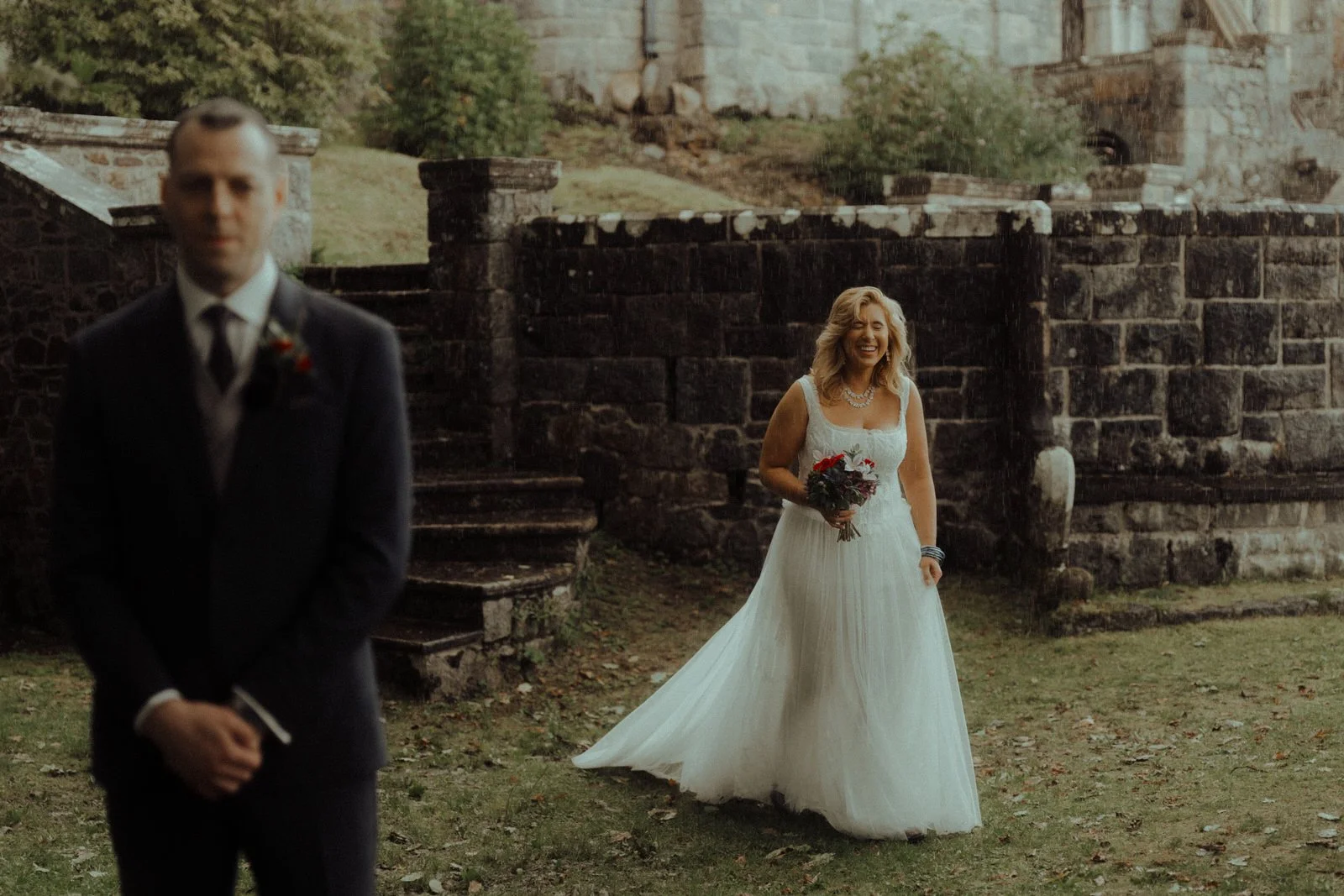 st conans kirk elopement photography bride and groom outdoors bride laughing