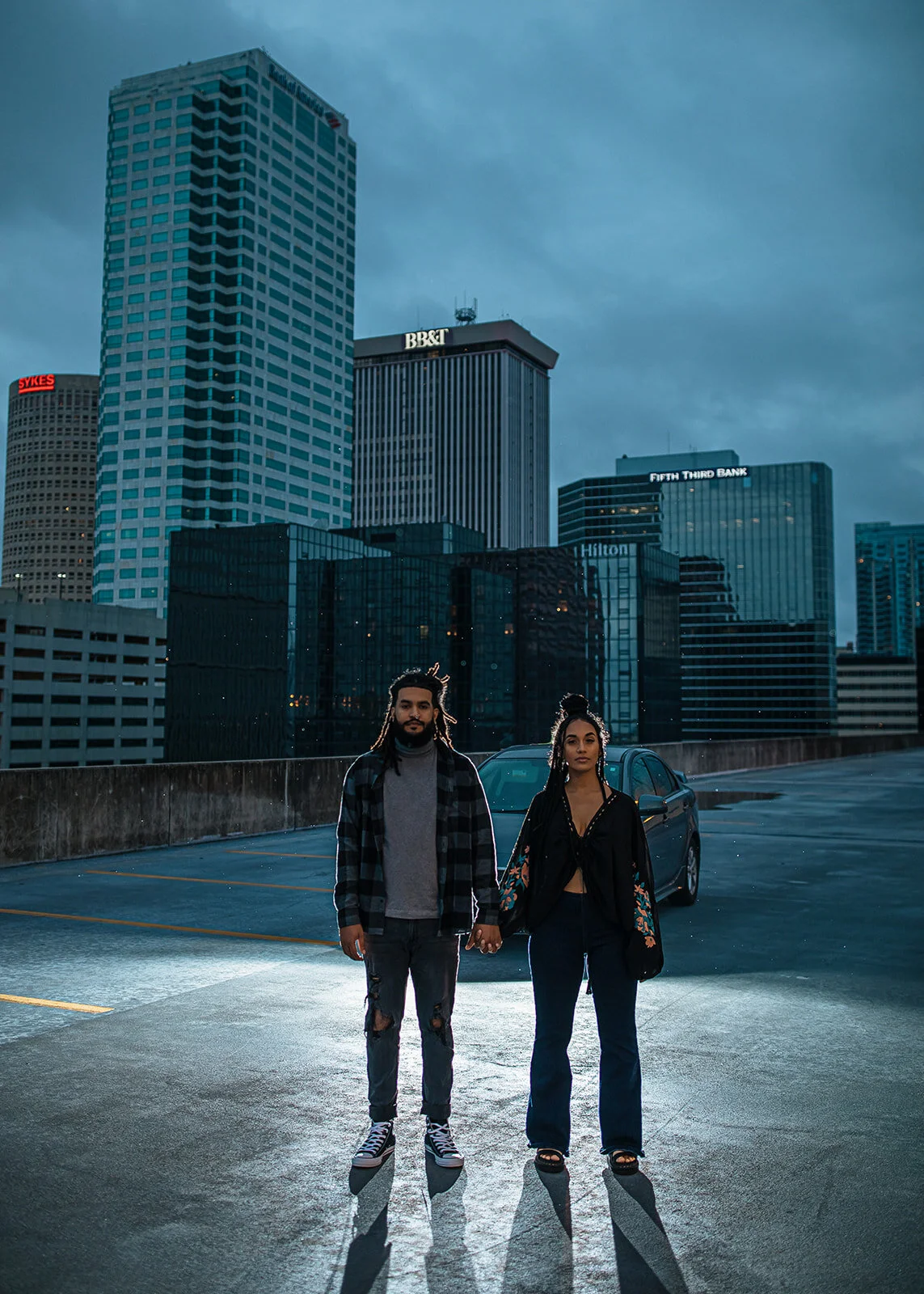 Rad Red Creative Tampa Wedding Photographer Downtown Nighttime Engagement Session