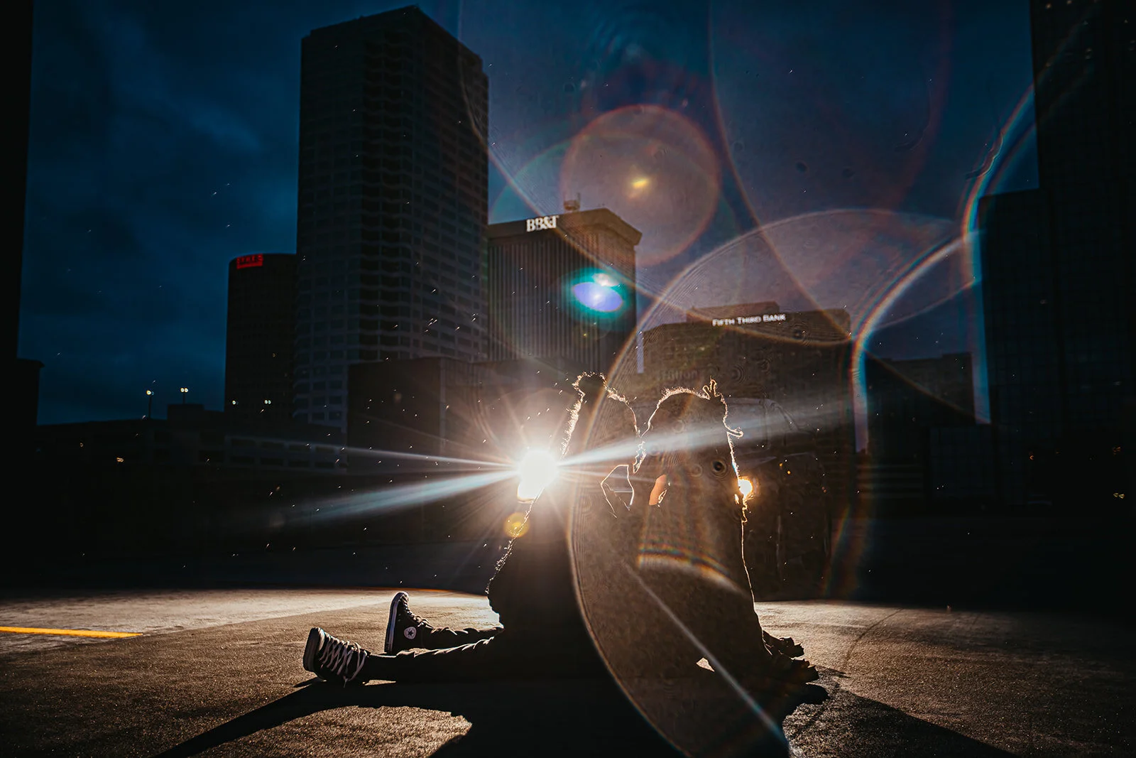 Rad Red Creative Tampa Wedding Photographer Downtown Nighttime Engagement Session