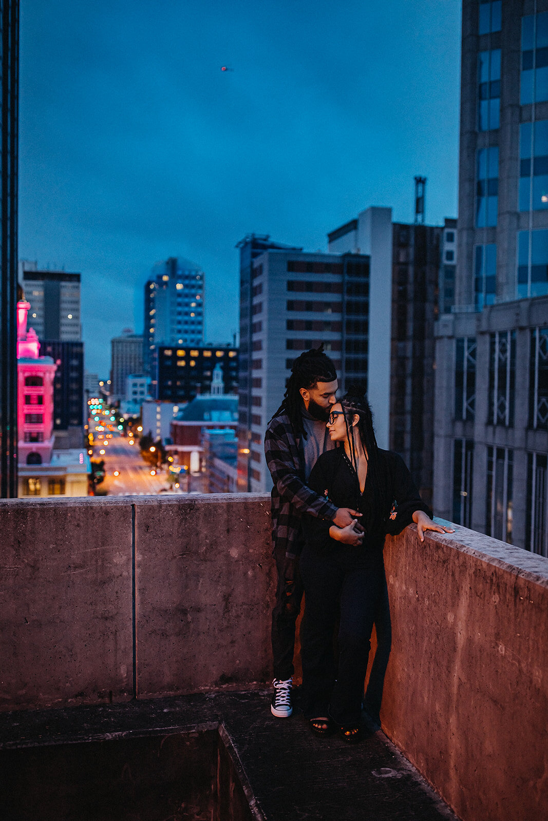 Rad Red Creative Tampa Wedding Photographer Downtown Nighttime Engagement Session