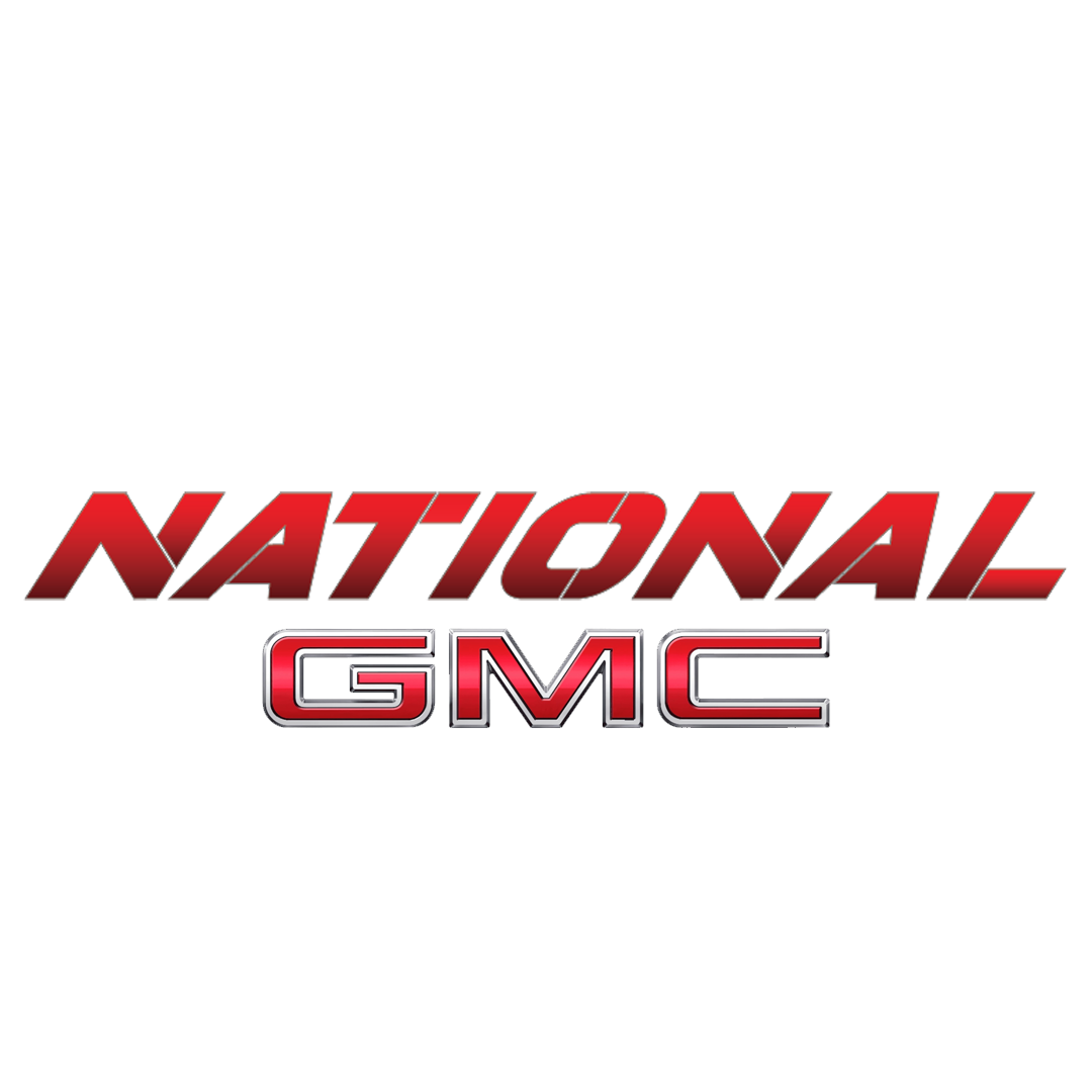 The logo for National GMC featuring bold red and silver 3D text on a white background.