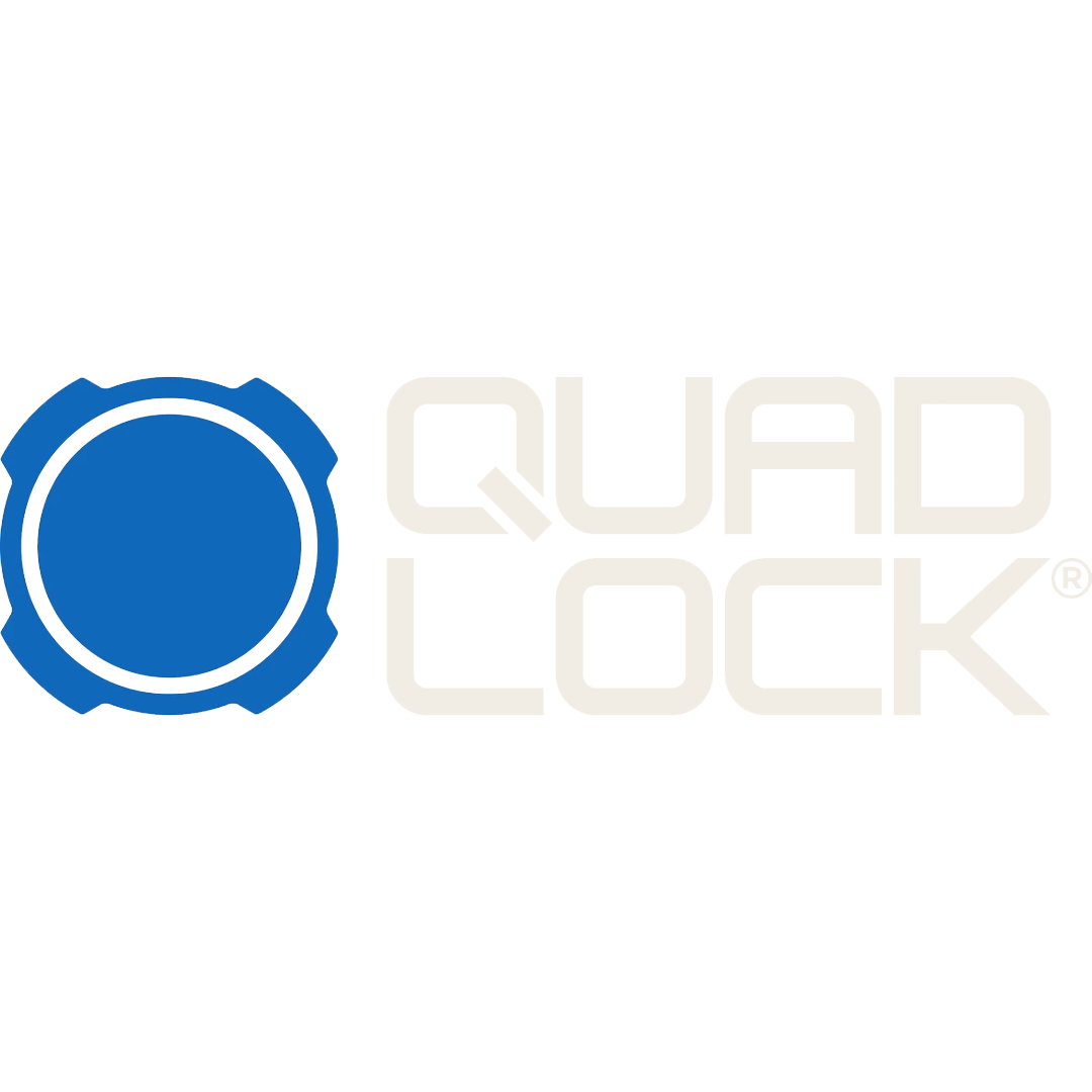 Logo of Quad Lock with a blue gear-shaped icon and bold white text