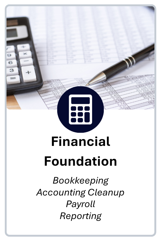 Service card for Financial Foundation, including bookkeeping, accounting cleanup, payroll, and financial reporting support.