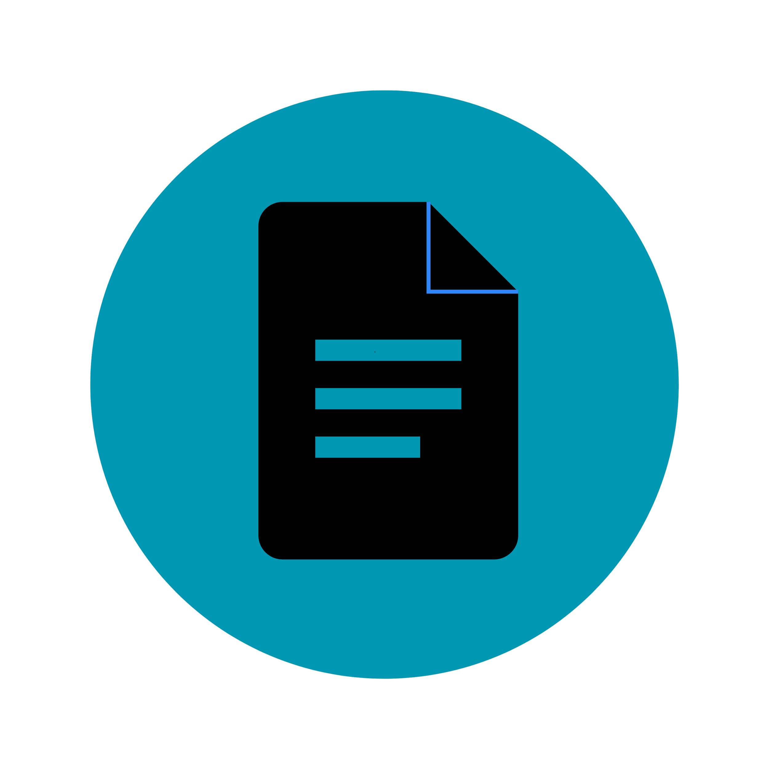 Icon of a document or file with lines of text, on a circular blue background.