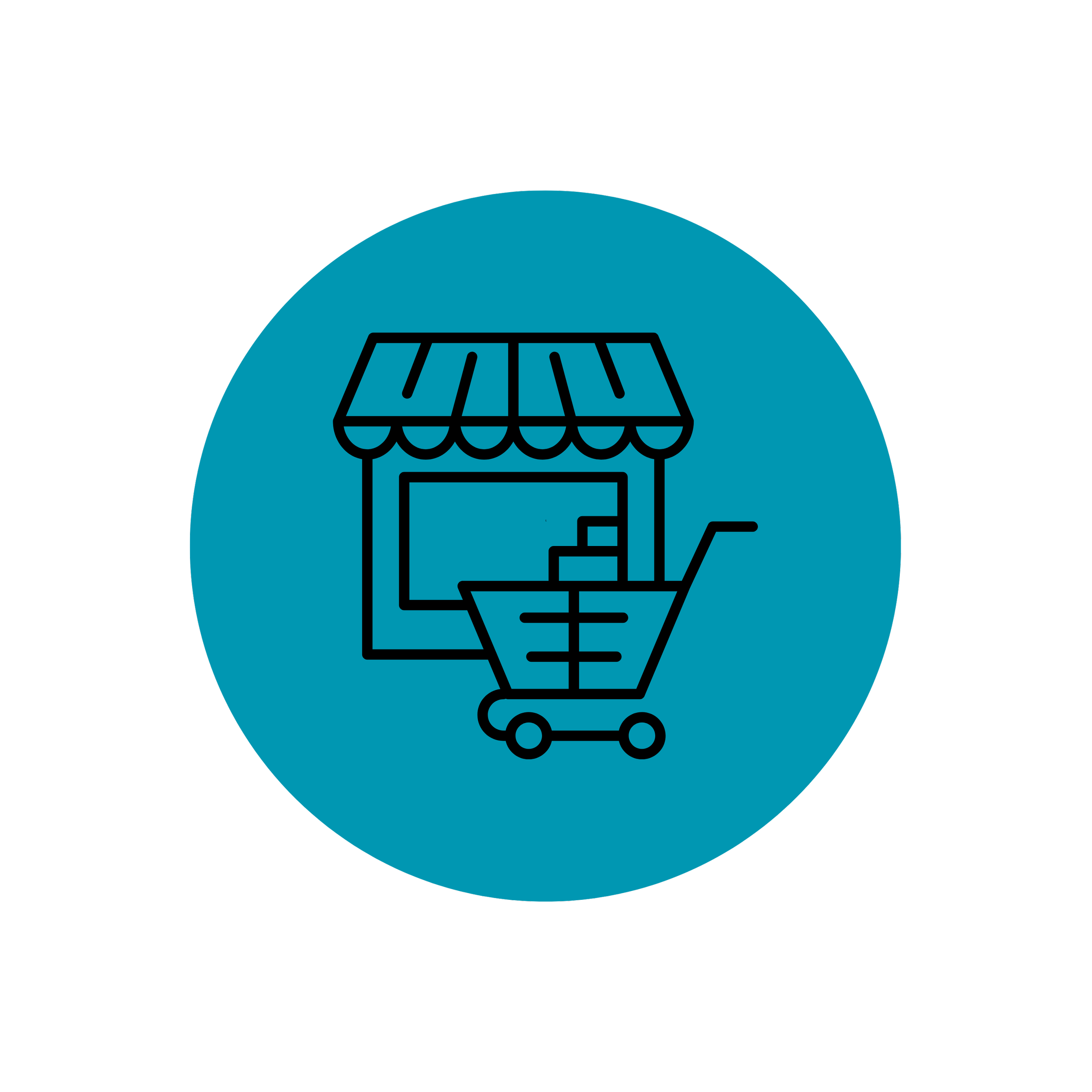 Icon of a small grocery store with an awning and a shopping cart in front.