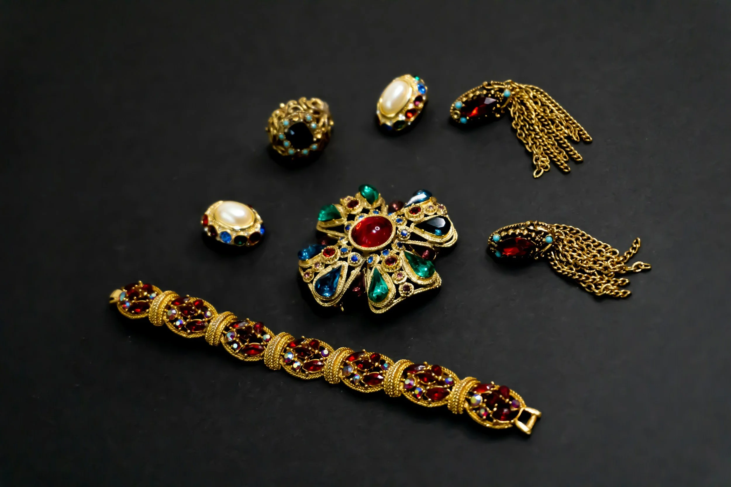 anitque earings, bracelet and broach