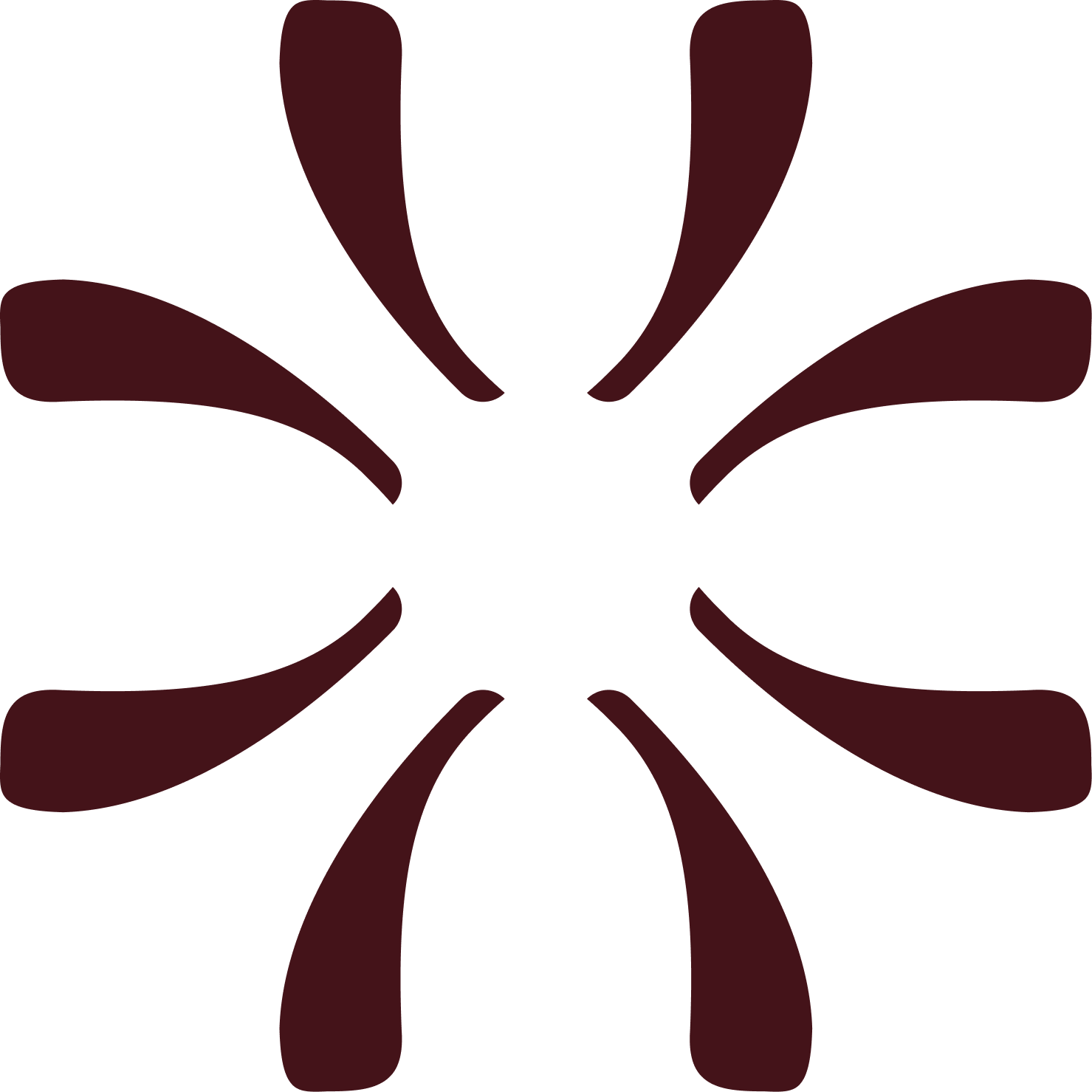 Illustration of a dark red flower with five petals and a circular center.