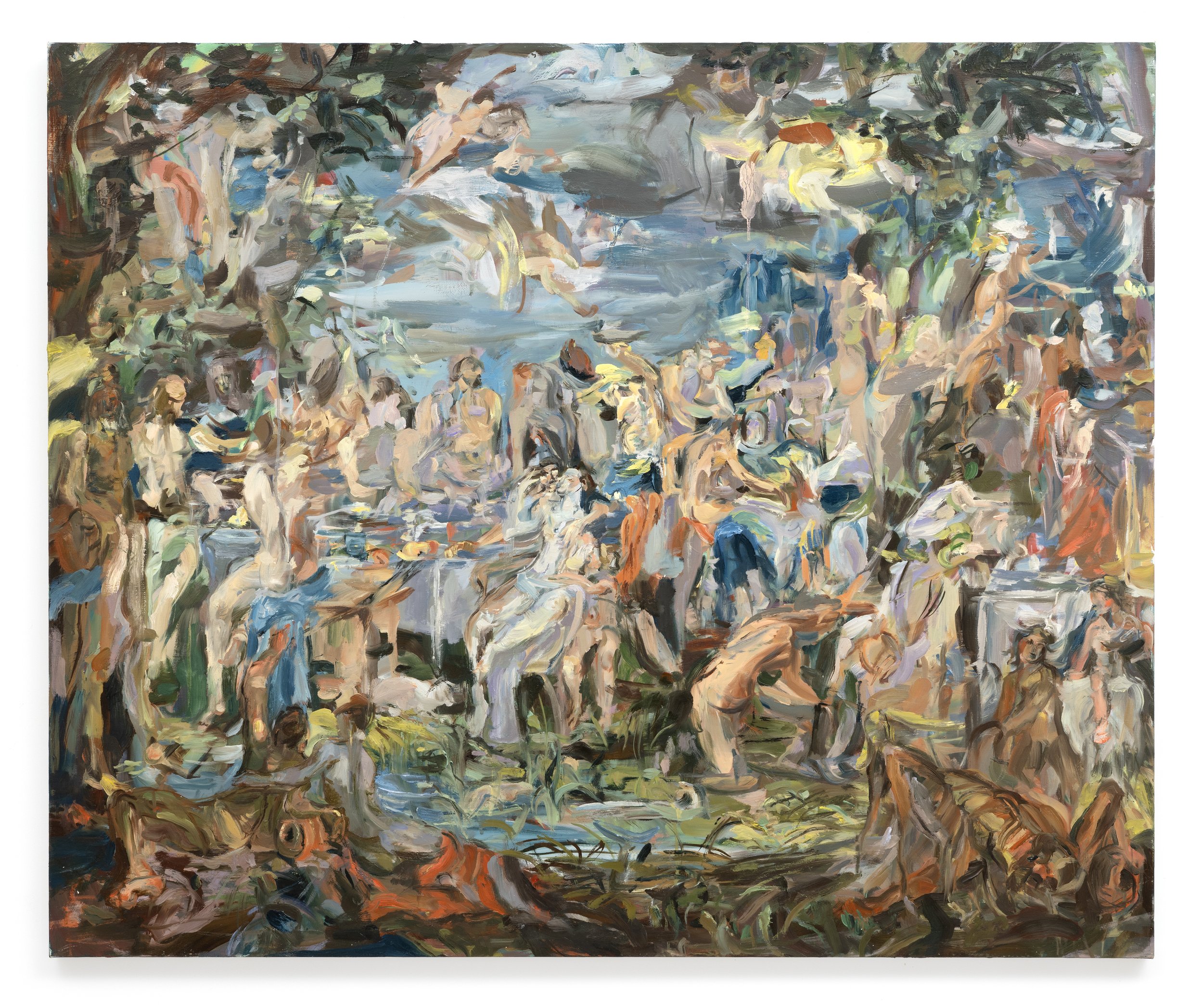 Lauren Moses, Wasteland, contemporary figurative oil painting with layered figures and animals emerging through an unstable, gestural landscape