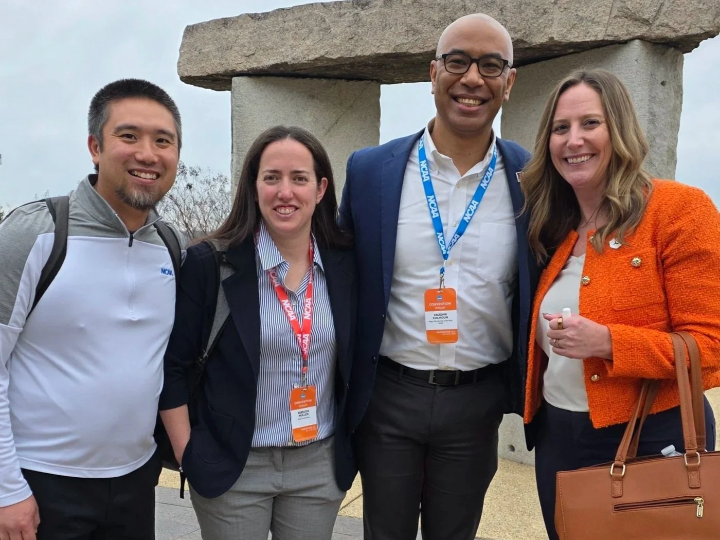 Doug at the 2026 NCAA Convention with fellow GNAC staffers (L-R: Rebecca Mullen, Vaughn Calhoun, Jessica Huntley) (2026)