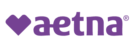 Aetna logo with purple heart symbol and purple text.
