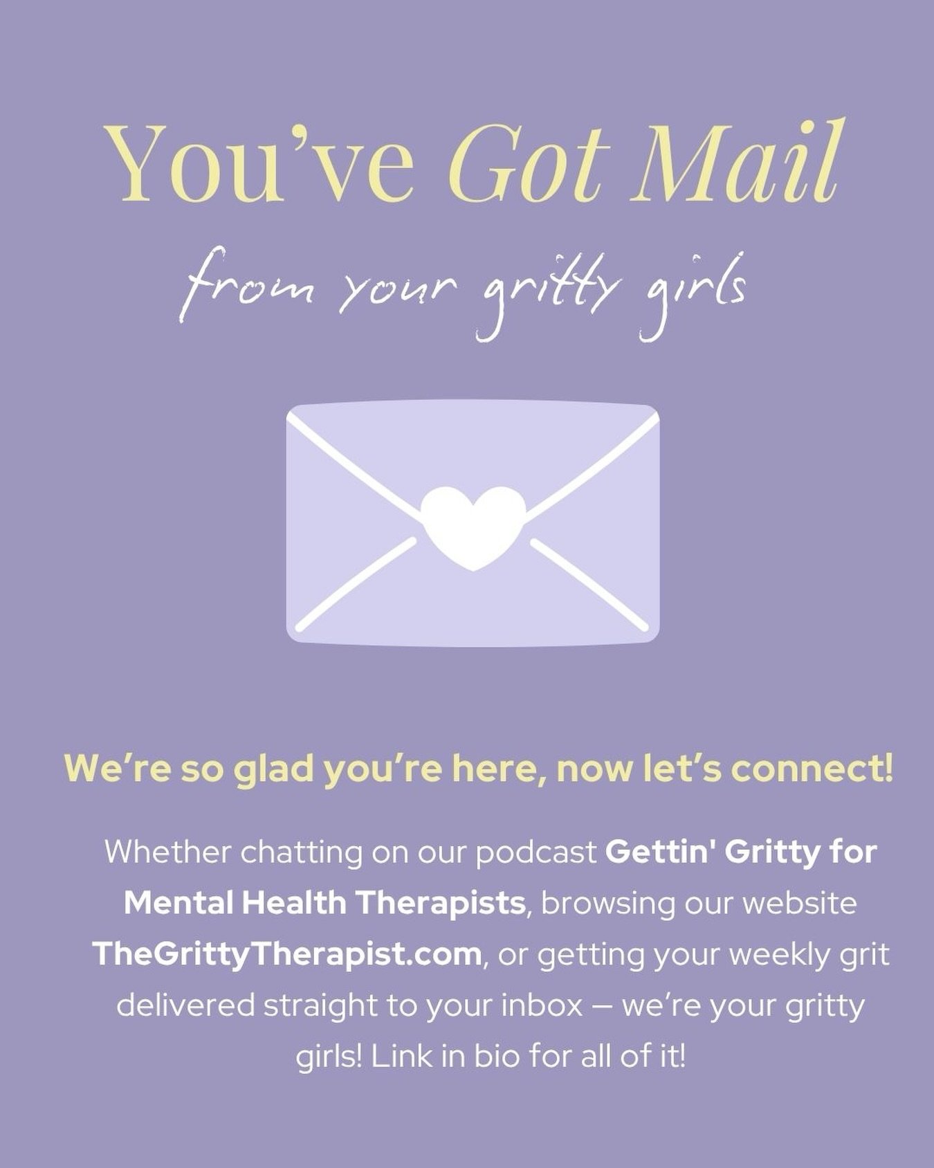 You&rsquo;ve got mail 💌 

From your gritty girls! 

If you&rsquo;re a therapist who wants:
 &bull; more confidence in session
 &bull; real tools (not just theory)
 &bull; support that actually gets it

You&rsquo;re in the right place.
✨Podcast 
 ✨Fr