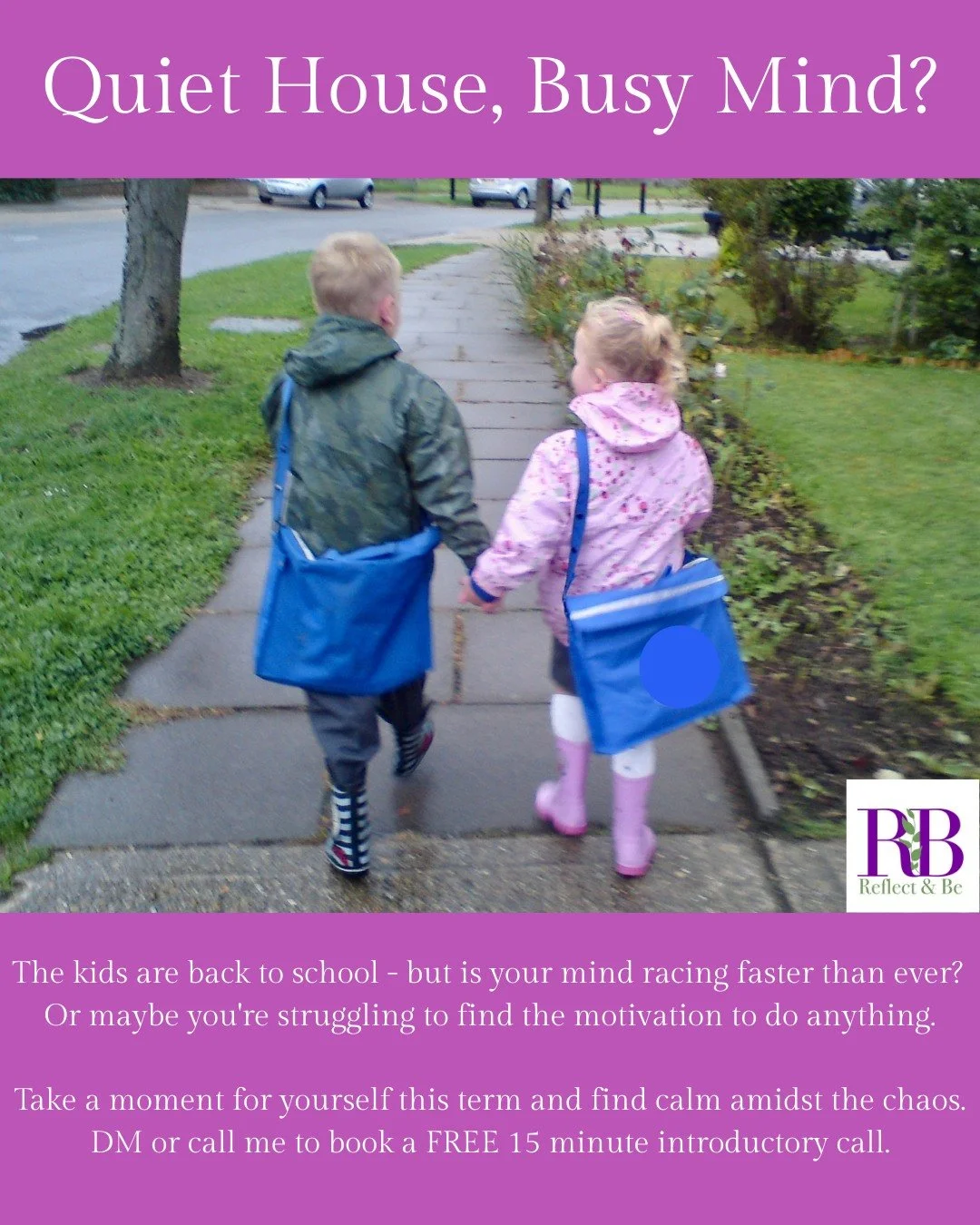 🎒Quiet House, Busy Mind?
The kids are back to school - but is your mind racing faster than ever? Or maybe you're struggling to find the motivation to do anything at all.
Take a moment for yourself this term and find calm amidst the chaos.
📱DM me to