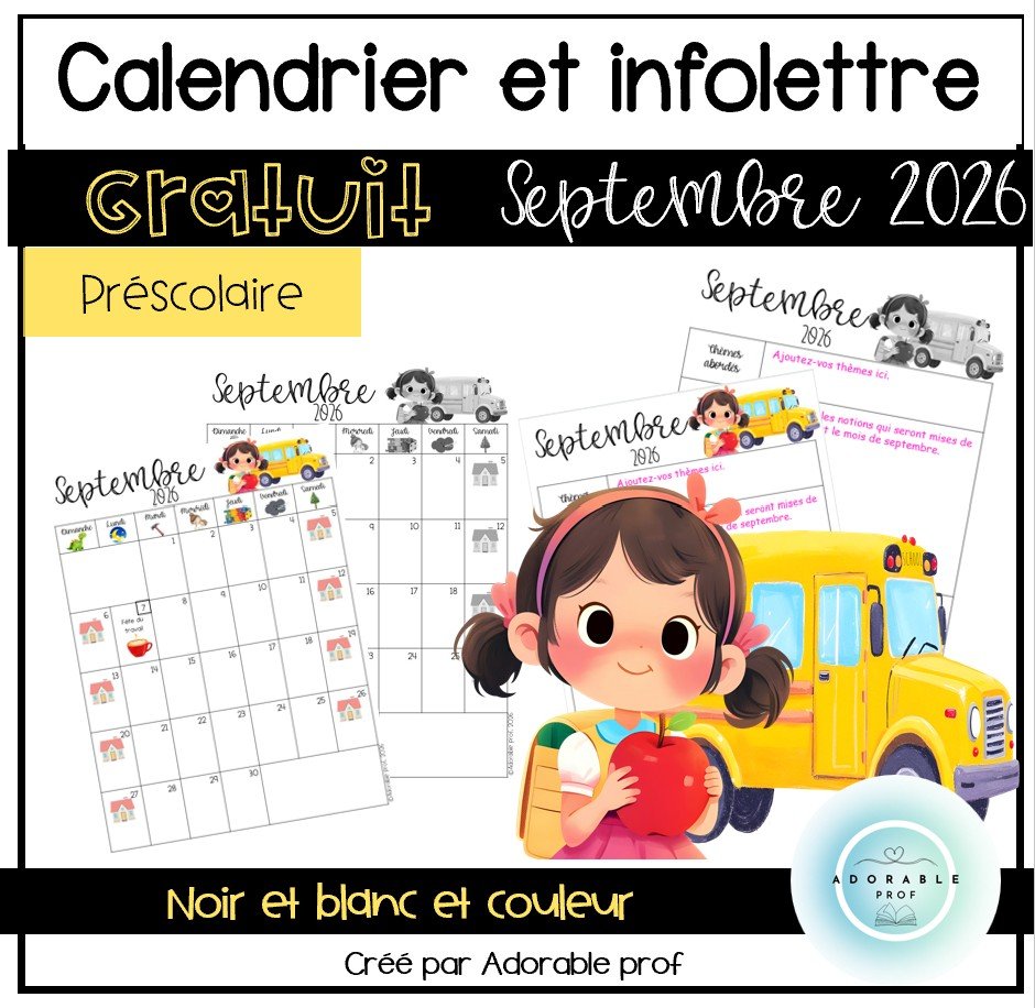 GRATUITÉ- Calendrier et infolettre -Septembre 2026