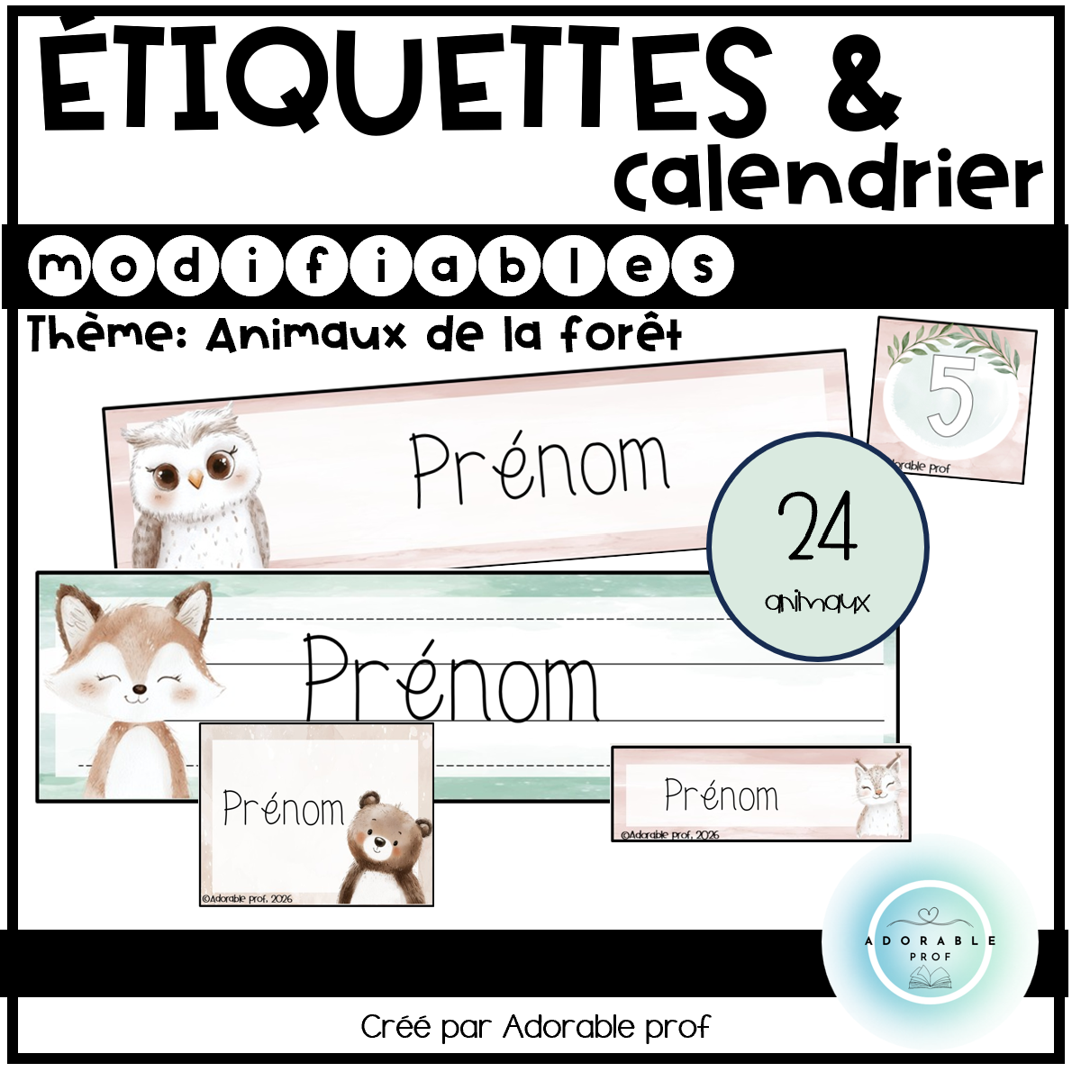 Étiquettes et calendrier- Les animaux de la forêt