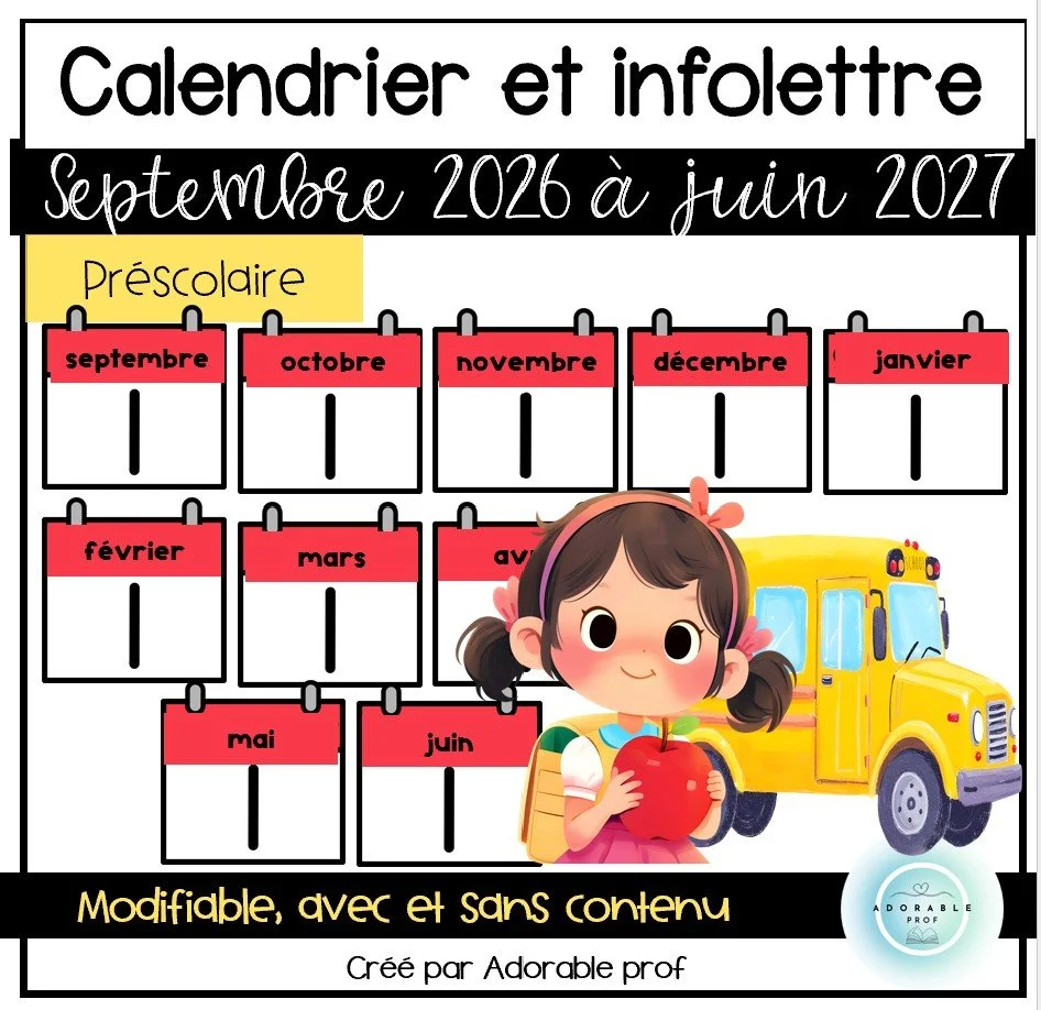 Calendrier et infolettre -Septembre à juin 26-27