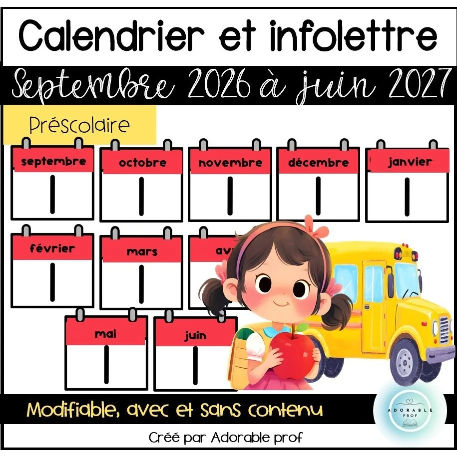 Calendrier et infolettre -Septembre à juin 26-27