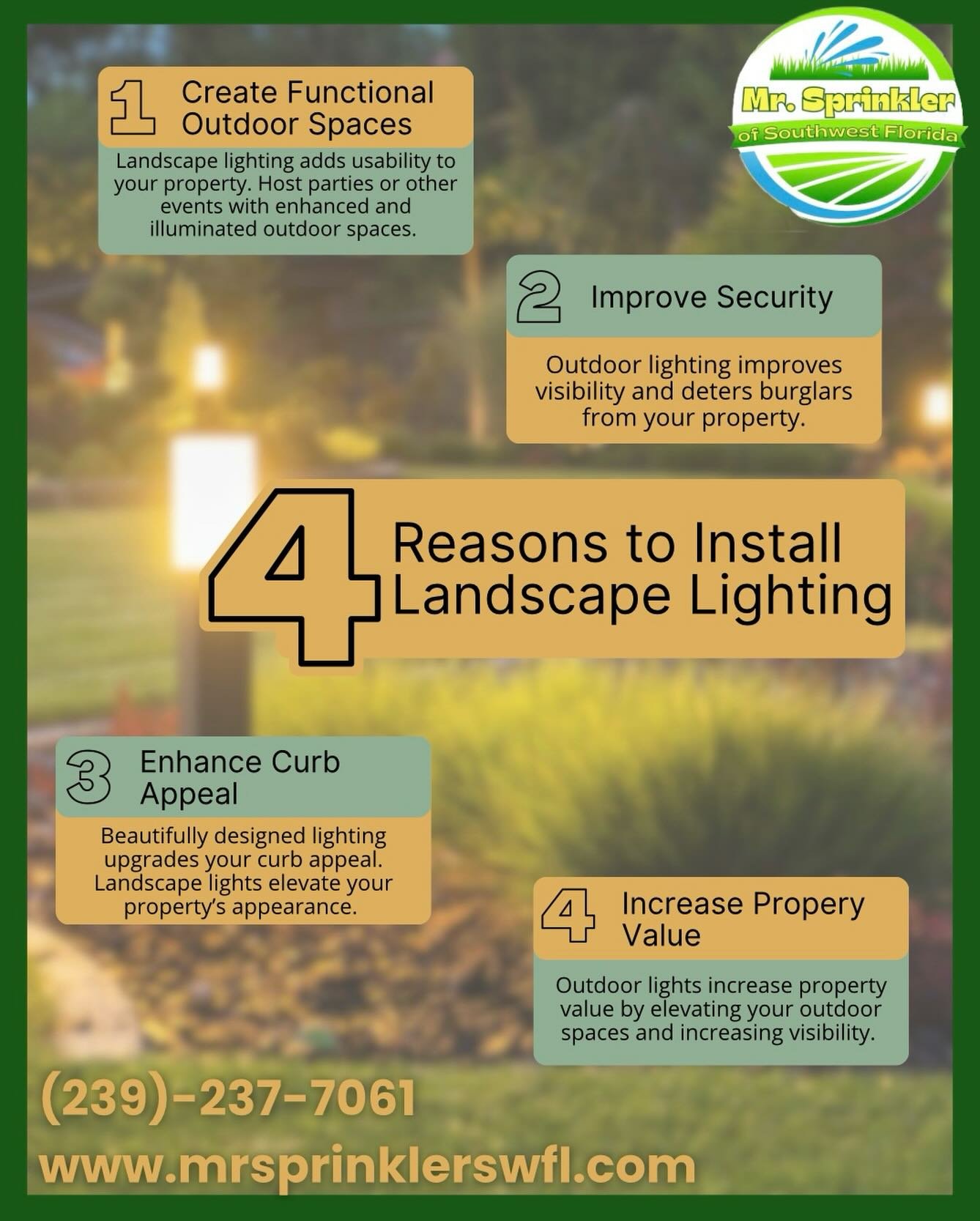 Thinking about getting landscape lights? 

Here&rsquo;s some reasons you should! 💡

Improve function, security, curb appeal, and property value ✅

Take advantage of our December landscape lighting special while it lasts. $3,995* lighting package ava