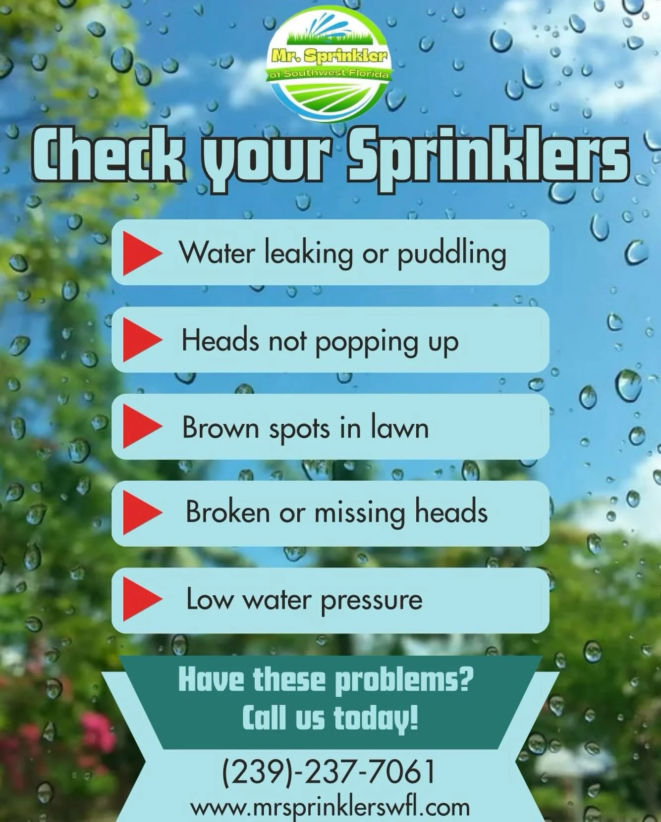 Notice these issues with your irrigation system? 

Water leaking or puddling 💧 
Heads not popping up ⬆️ 
Brown spots in lawn 🍂
Broken or missing heads ⚙️
Low water pressure🚰

Call us today to assess and repair any of these sprinkler issues🛠️

Pho