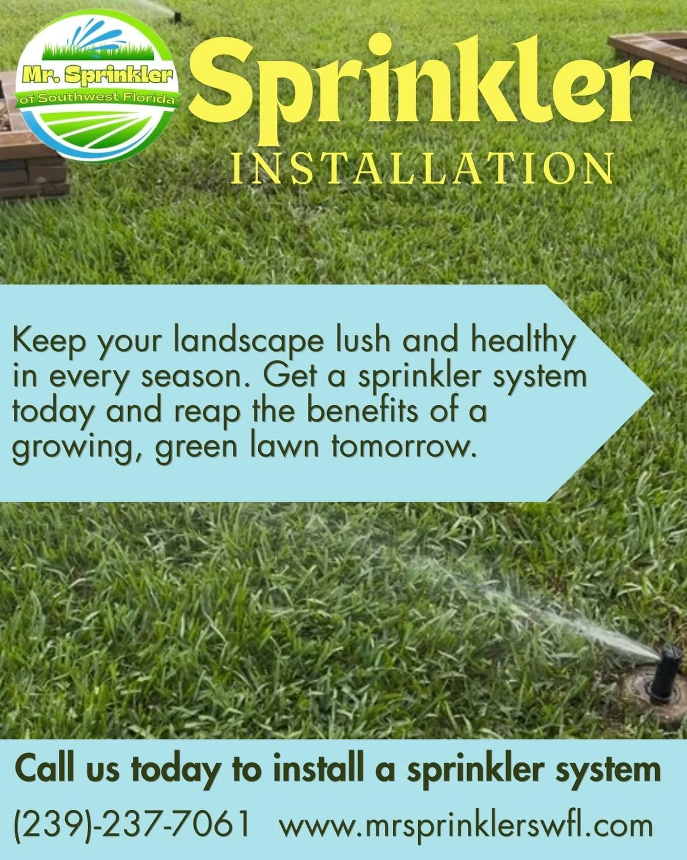 Install a sprinkler system today, reap the benefits tomorrow 💧🌱

Need sprinklers? We have you covered! 
Call us today 
(239)-237-7061 
www.mrsprinklerswfl.com

#puntagordabusiness #sprinklerinstallation #irrigationsolutions #portcharlottefl #sprink