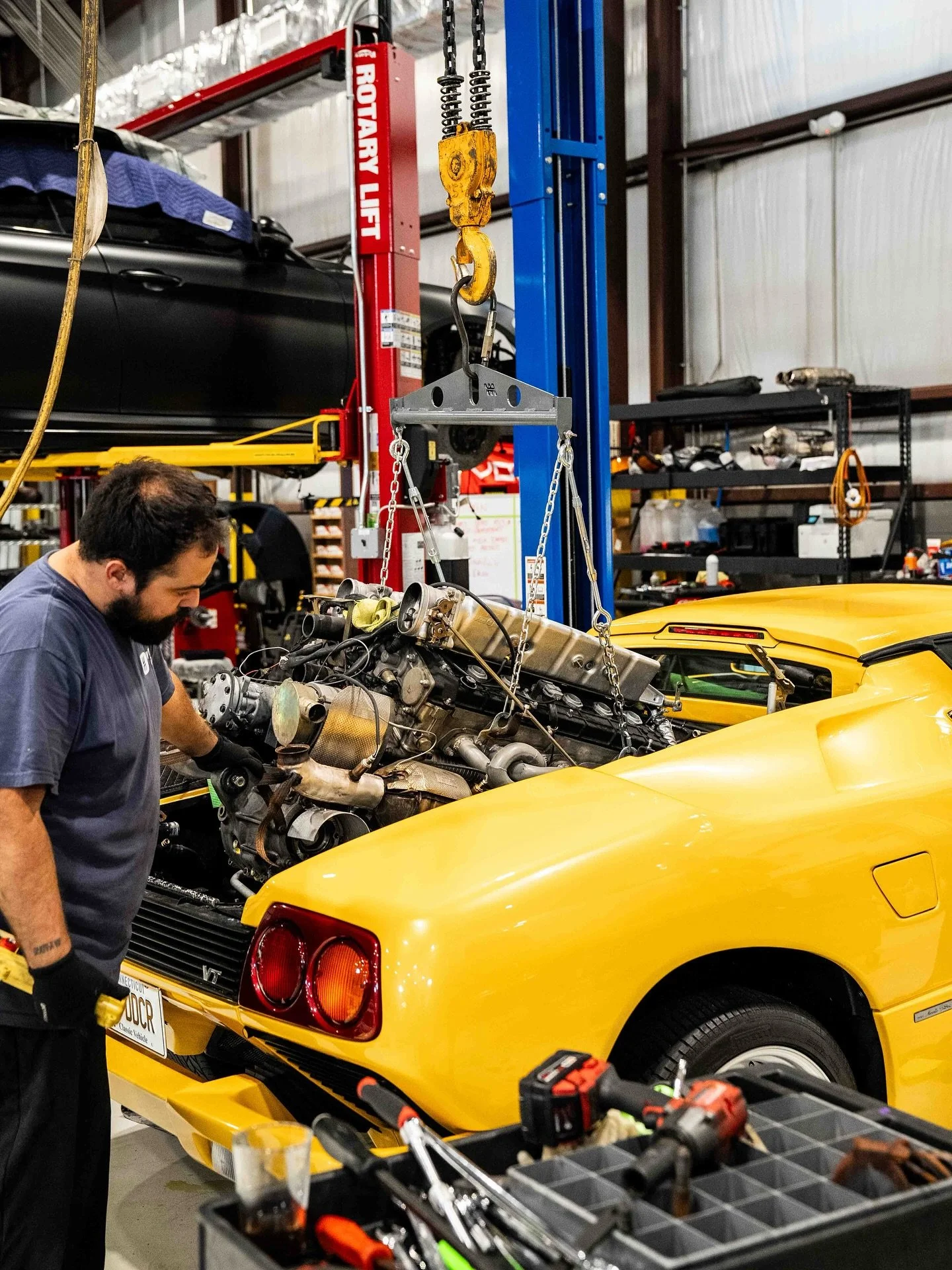 All buttoned up!

After some serious gearbox trouble, this 99&rsquo; Diablo Roadster in Giallo Flash is back on the road where it belongs.

The car came to us with a completely blown clutch, so we pulled the engine and gearbox. Once we got it apart, 