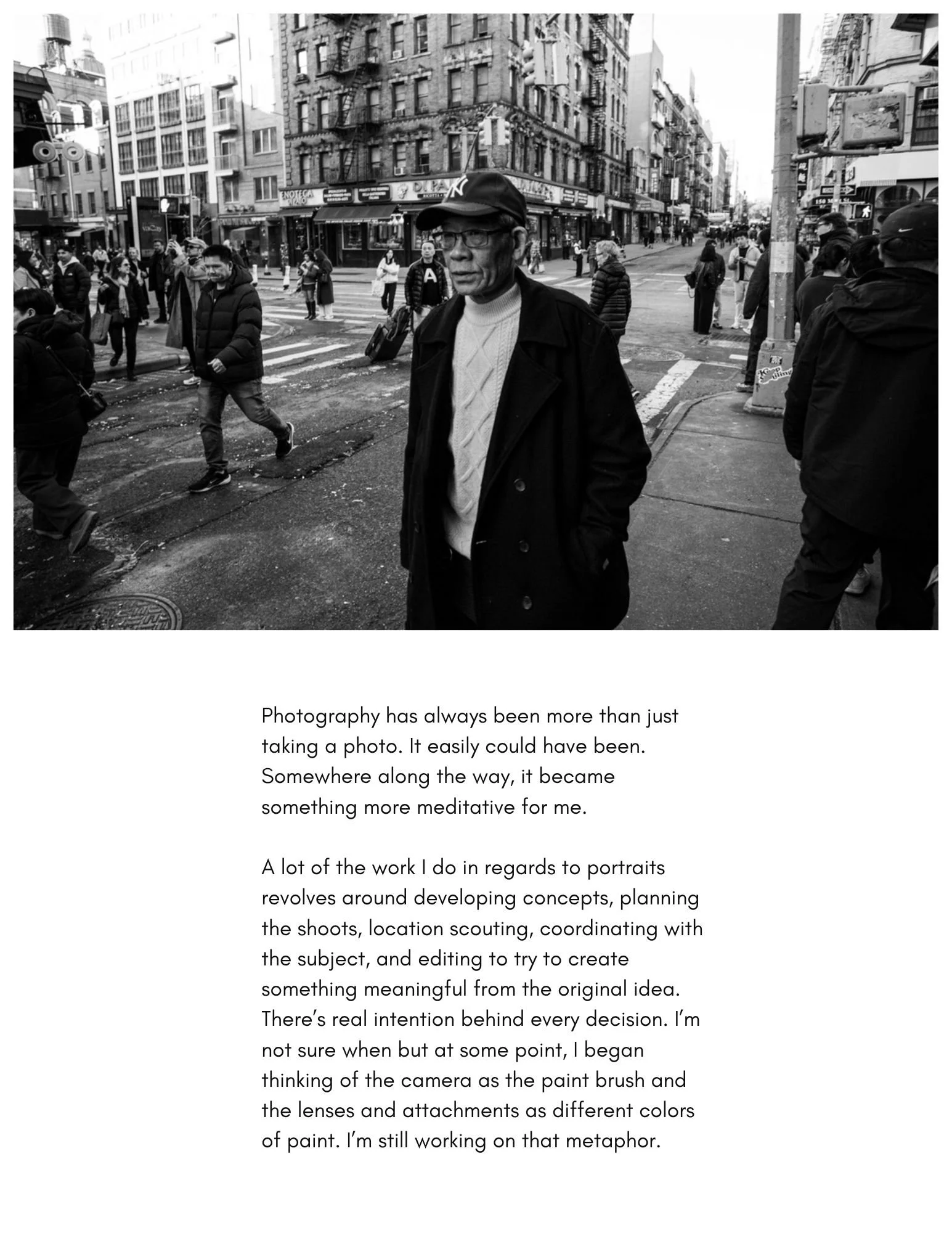 The Practice of Noticing photo essay introduction featuring black and white street photography in New York City exploring observation, mindfulness, and everyday life.