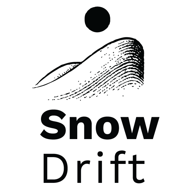 A black logo features a stylized snowflake or ice formation above the words "Snow Drift" in bold letters.