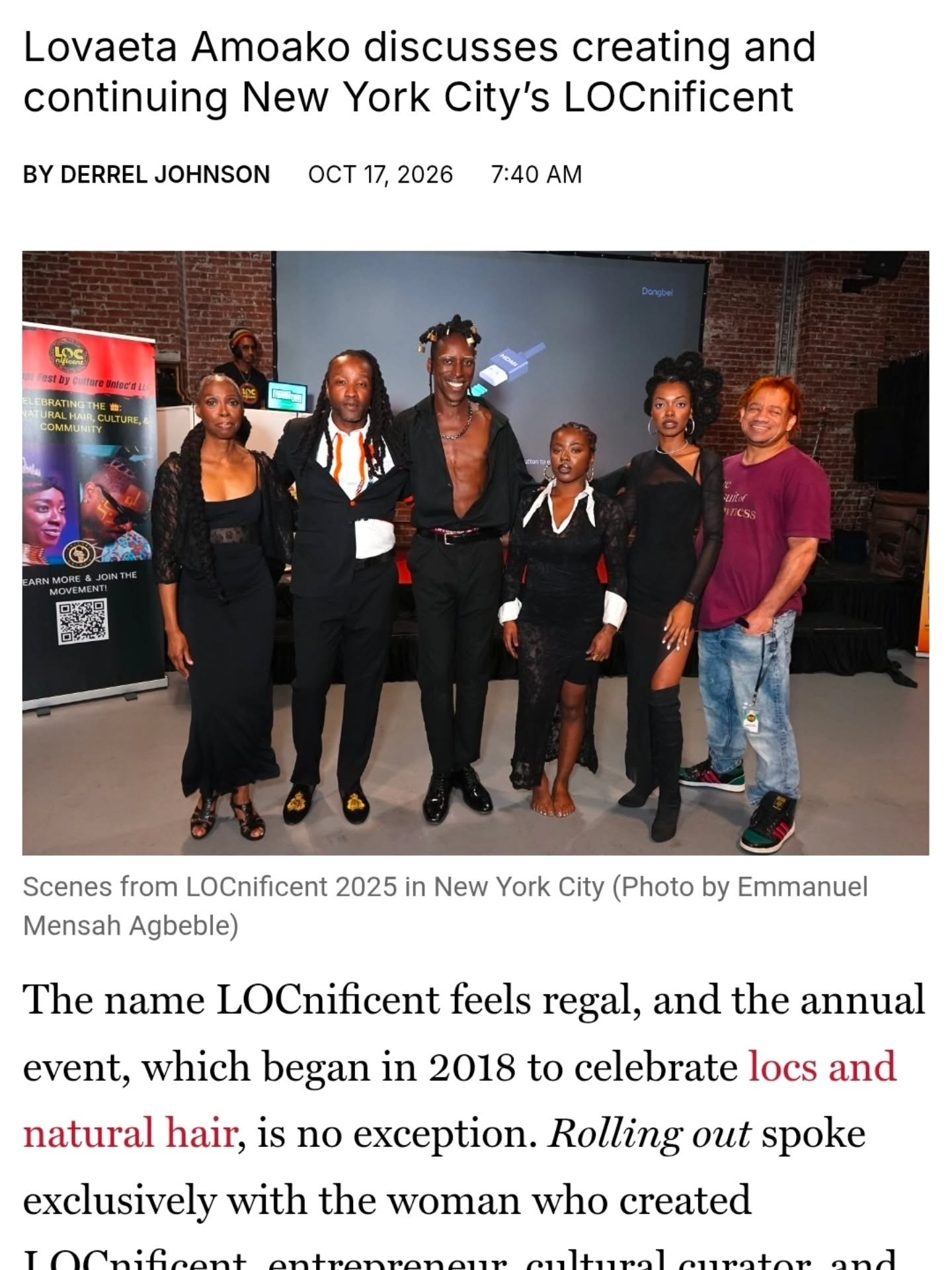 📰👑😎 

ONE DAY before our 8th annual celebration, Rolling Out is shining a spotlight on the story behind LOCnificent! 🔥

What started in 2018 as a celebration of locs and natural hair has grown into something so much bigger &mdash; a platform root