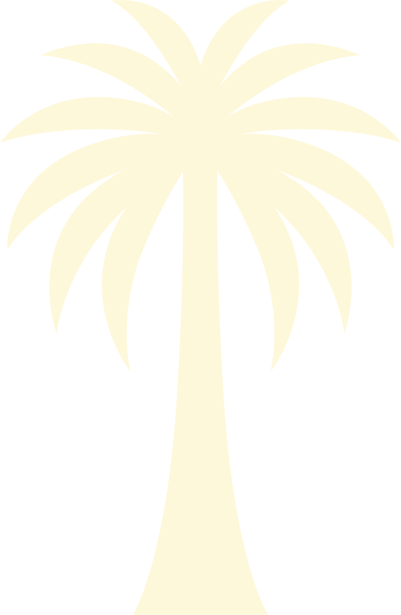 A stylized, minimalist depiction of a palm tree with cream-colored leaves and trunk on a black background.