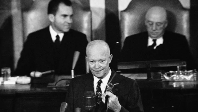 Black and White Photo of President Eisenhower Speaking