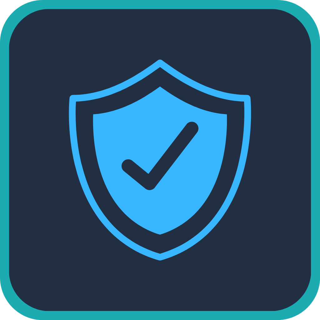 Icon of a shield with a check mark in the center, representing security or protection.