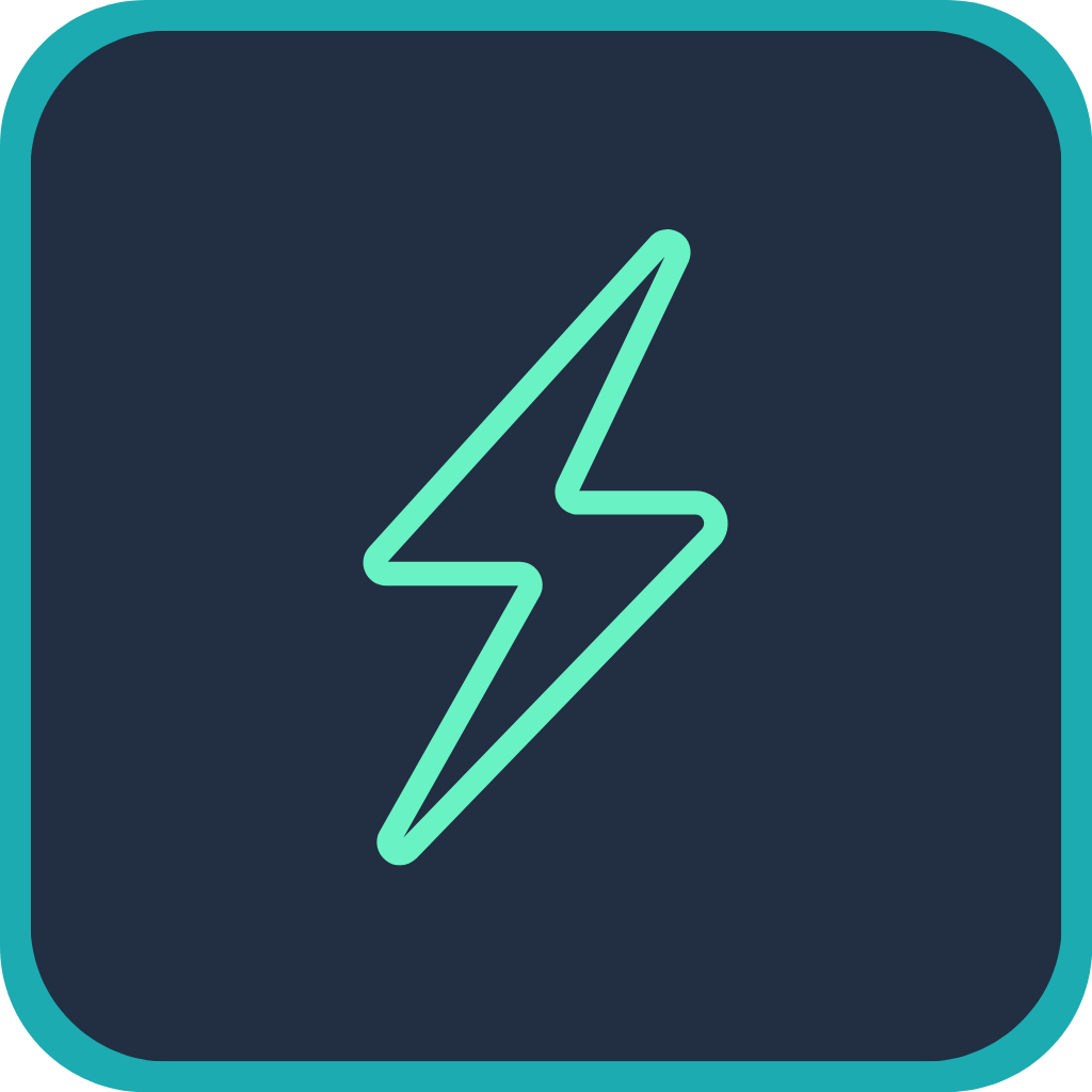 Icon of a neon lightning bolt on a dark background with rounded corners.