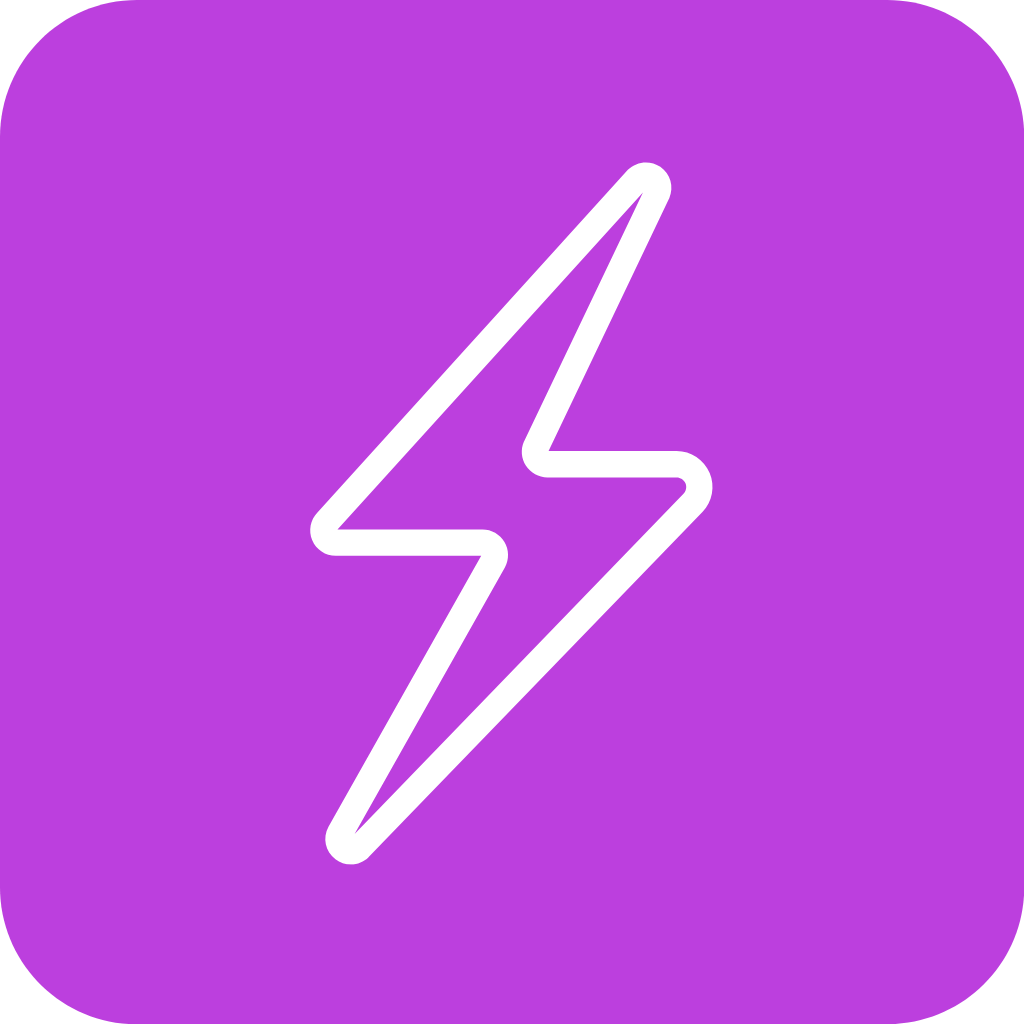 Purple square app icon with a white lightning bolt symbol in the center.