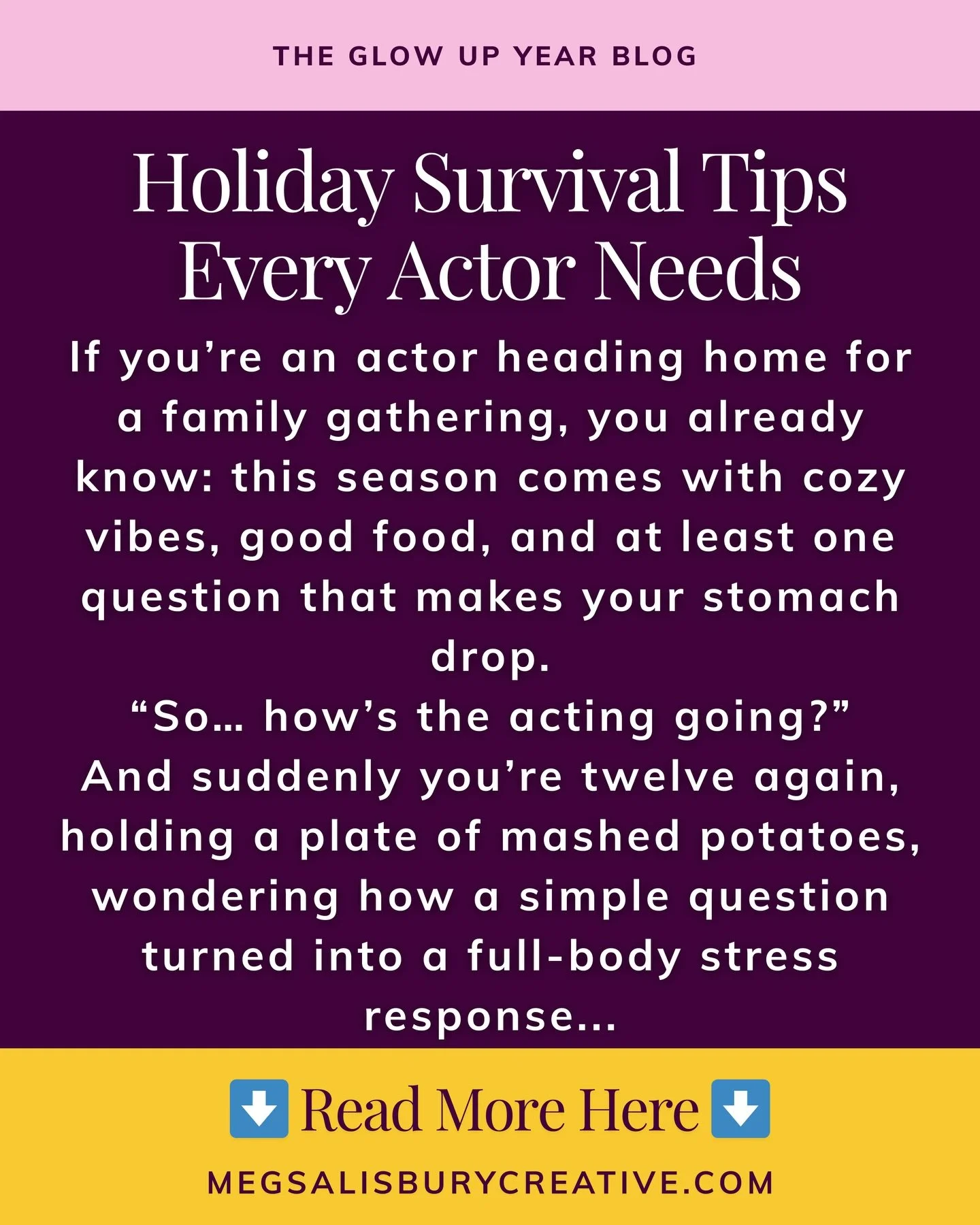 ✨ New Blog: Holiday Survival Tips Every Actor Needs ✨

For YEARS, I thought I had to justify my choices, explain my timeline, or prove that I was &ldquo;doing enough&rdquo; every time someone asked, &ldquo;So&hellip; how&rsquo;s acting going?&rdquo; 