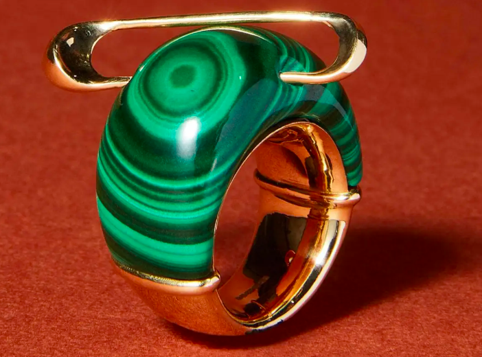 pierced gold and malachite ring by Hannah Martin
