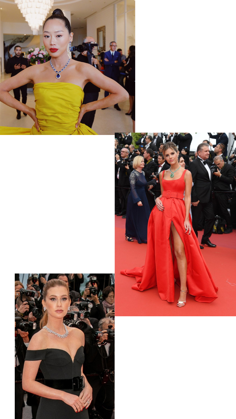 Aimee Song Lala Rudge Marina Ruy Barbosa in gala dresses wearing Chopard jewellery