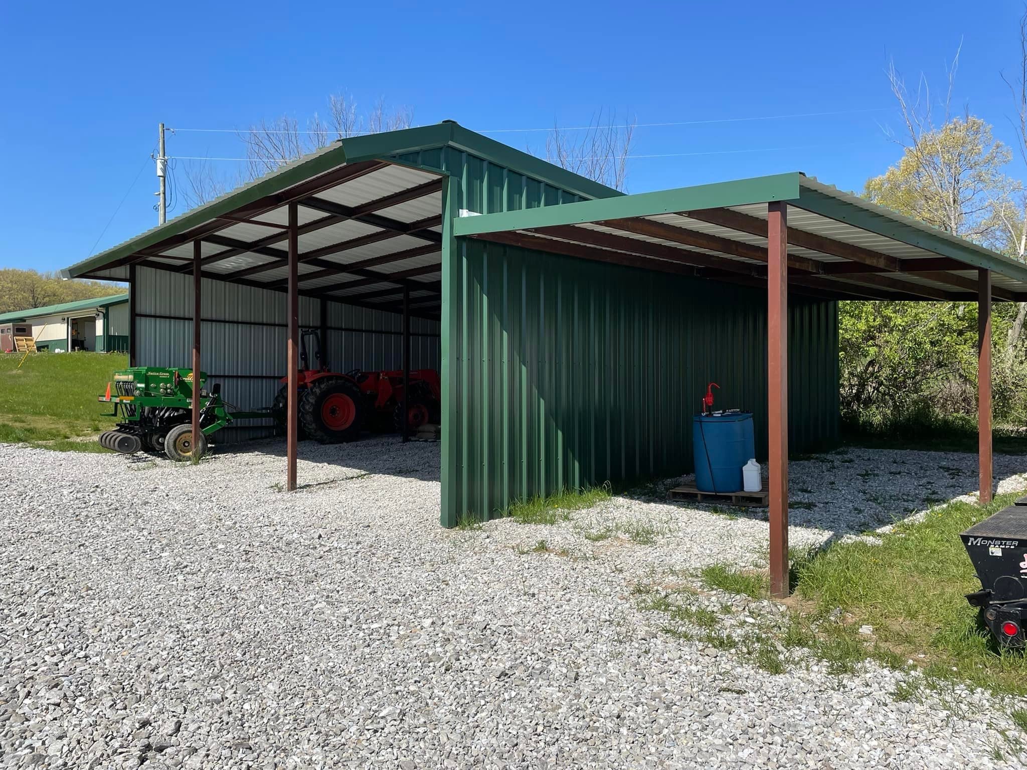 Fabricated and constructed a red iron framed shed for farm equipment. Built to spec for a local farming operation in Northeast Missouri.