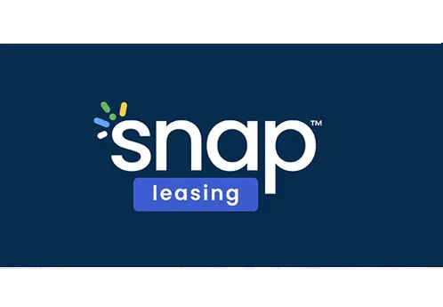 Snap Leasing logo on a dark blue background.