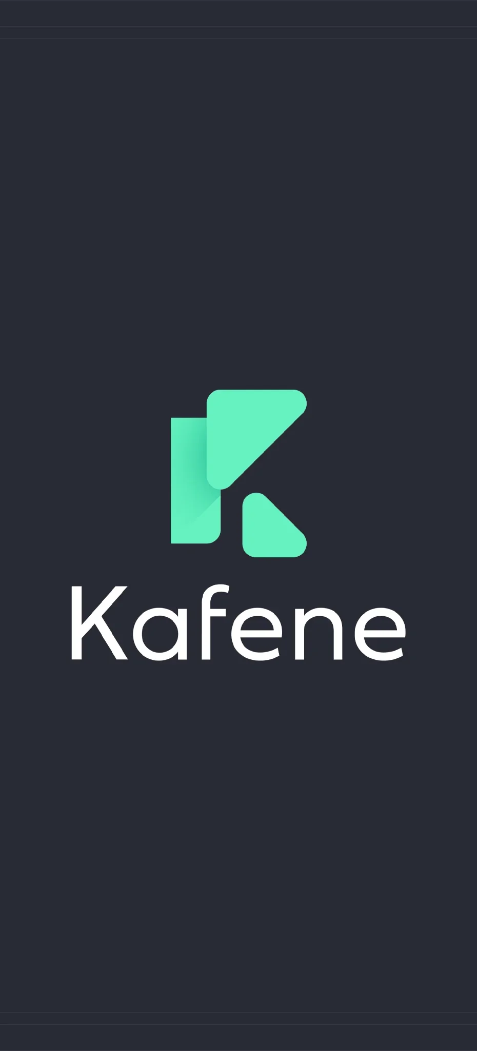 Kafene logo with a stylized letter 'K' and the word 'Kafene' underneath, on a dark background.
