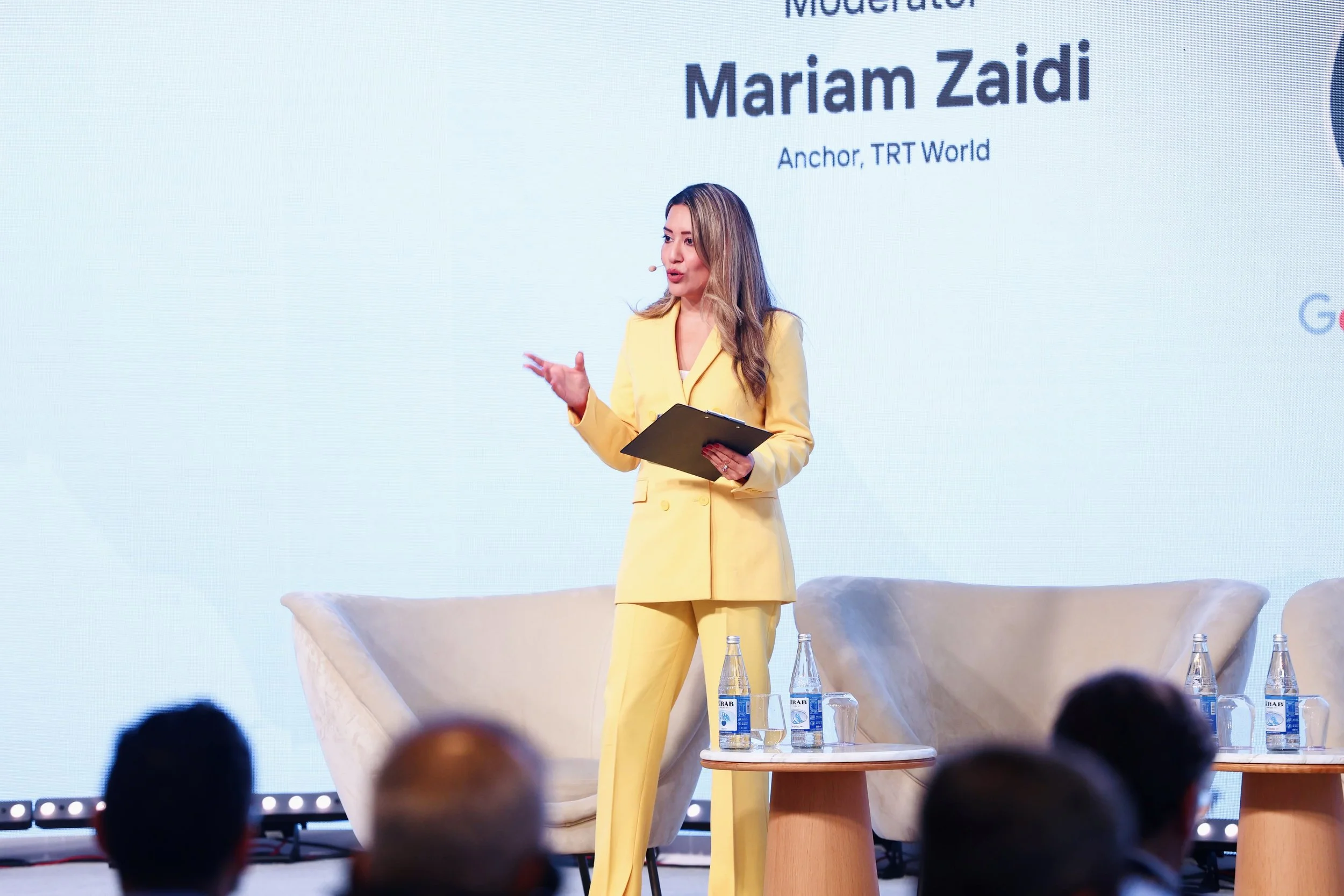 Mariam Zaidi on stage at the Shusha Global Media Forum