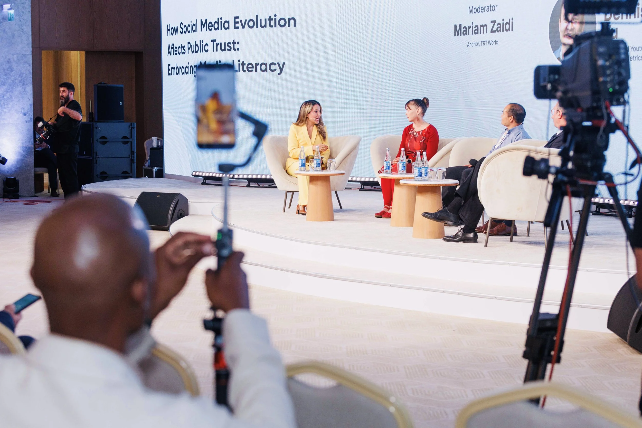 	
Mariam Zaidi moderating a discussion on media literacy and AI at the Shusha Global Media Forum