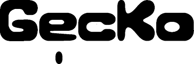 Close-up of the Geckos logo in black text