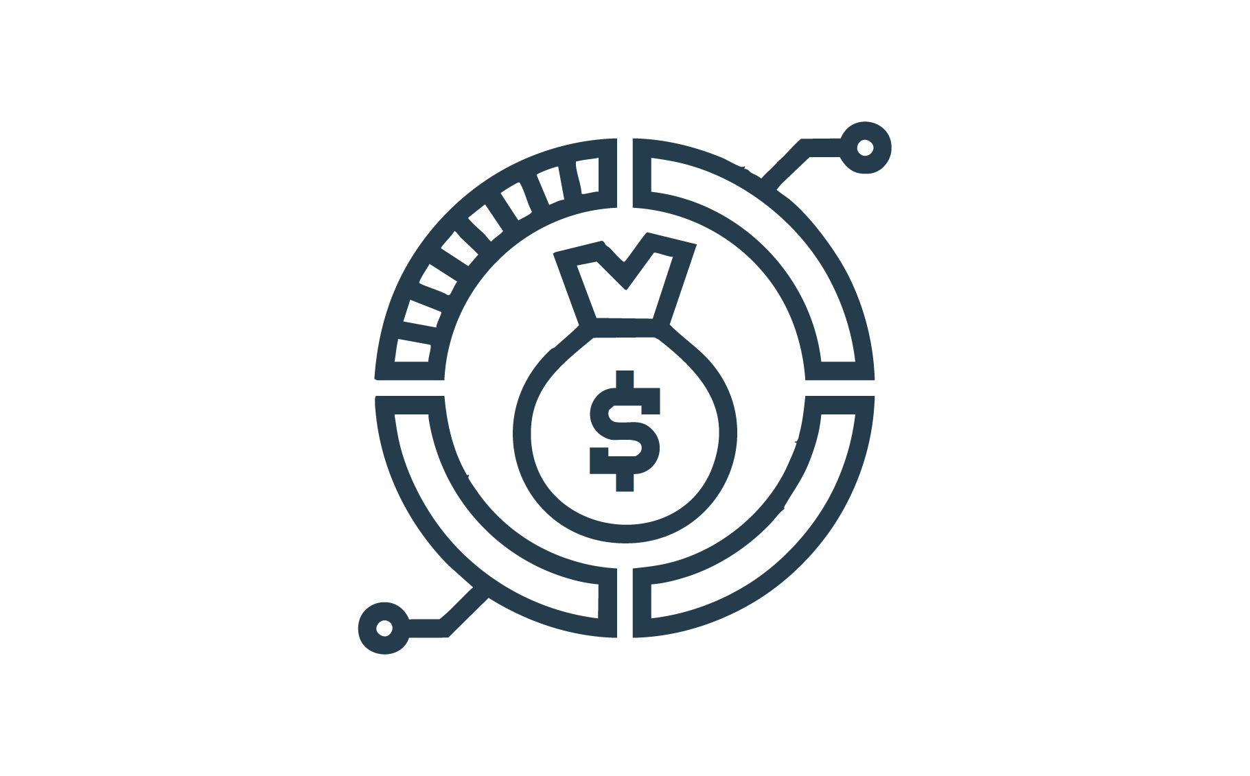 Digital illustration of a speedometer with a money bag and dollar sign indicating financial growth or savings.